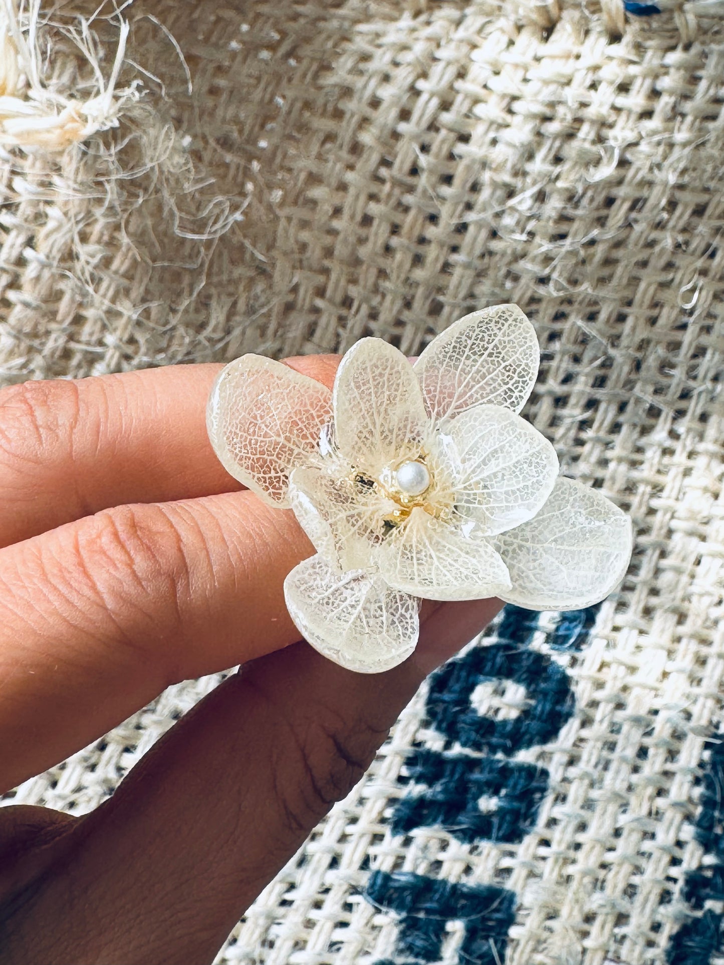 Real Dried Hydrangea Adjustable Ring – 14K Gold‑Filled