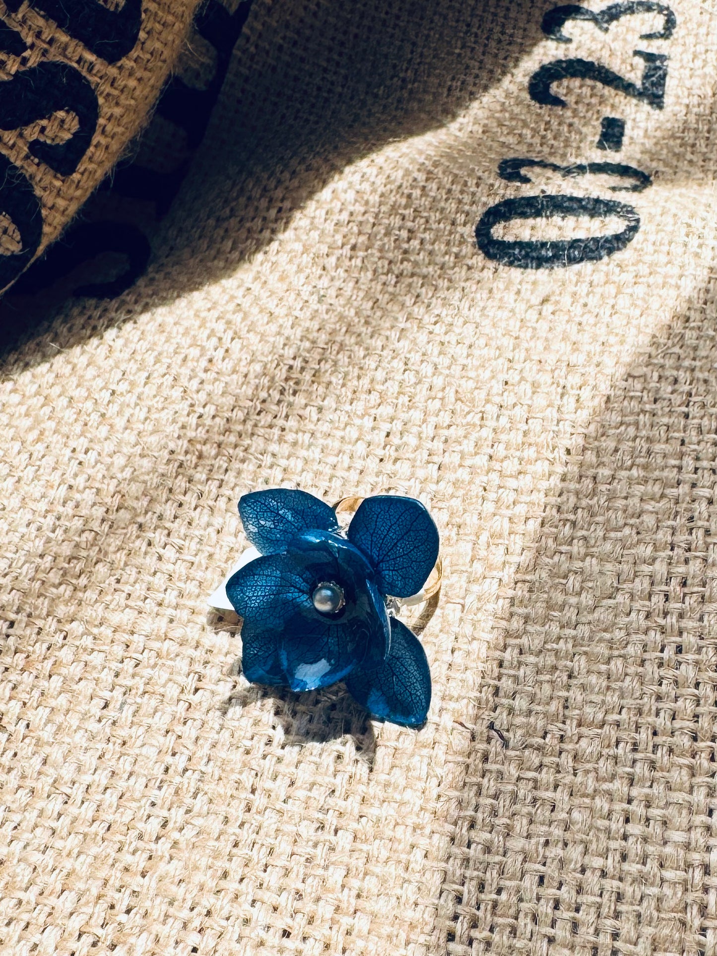 Real Dried Hydrangea Adjustable Ring – 14K Gold‑Filled