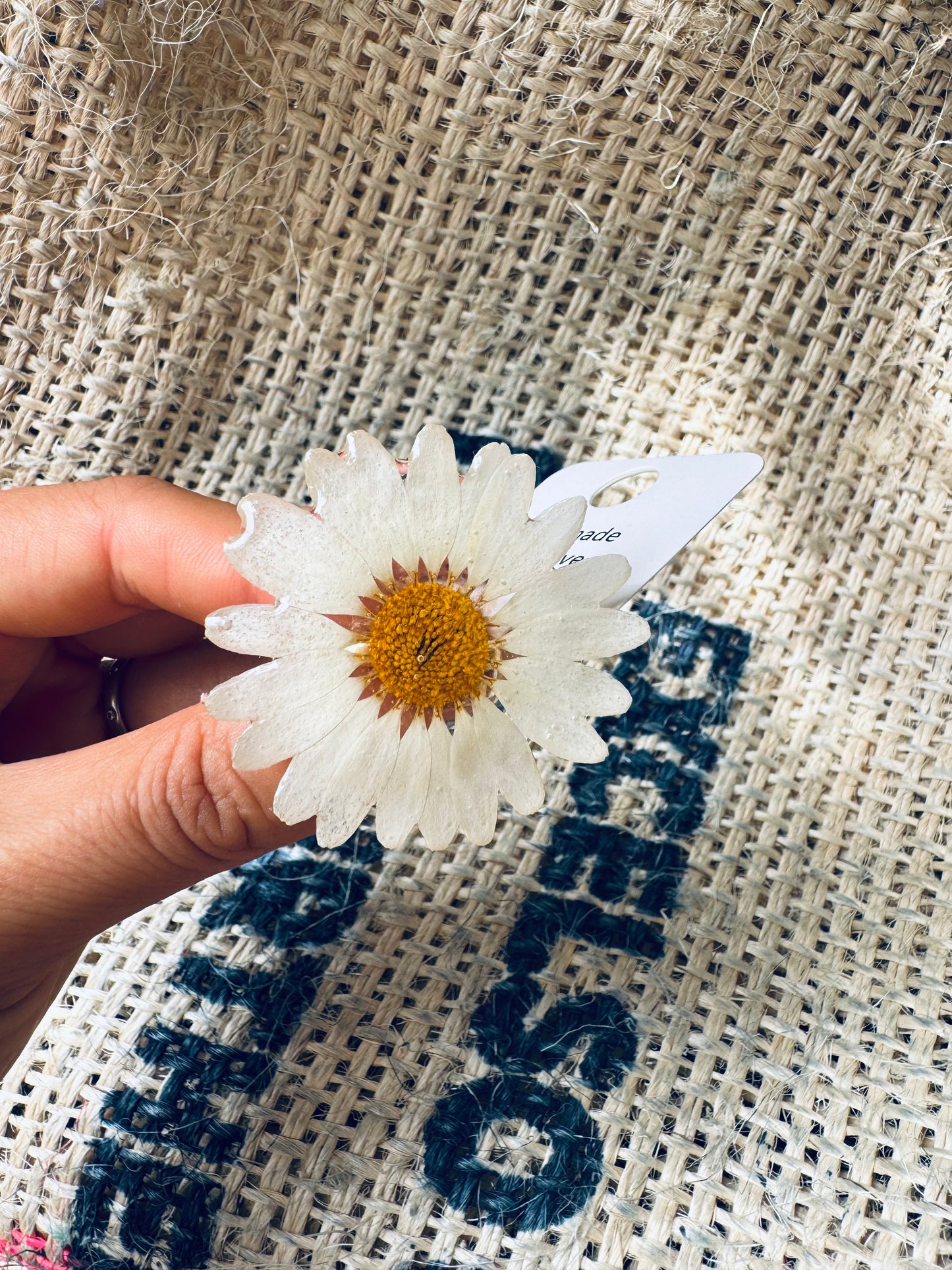 Adjustable Ring with Real Dried Daisy