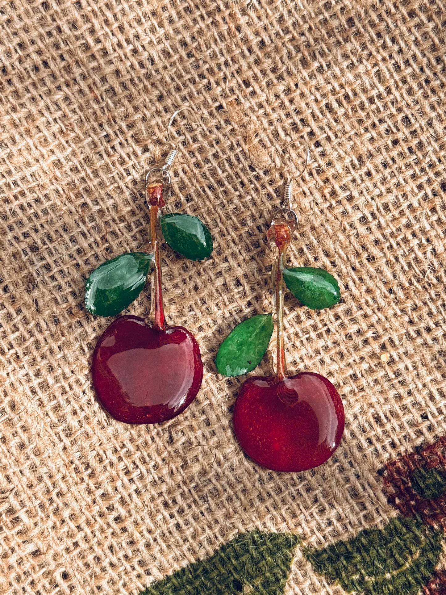 Real Cherry Drop Earrings – Silver Loop