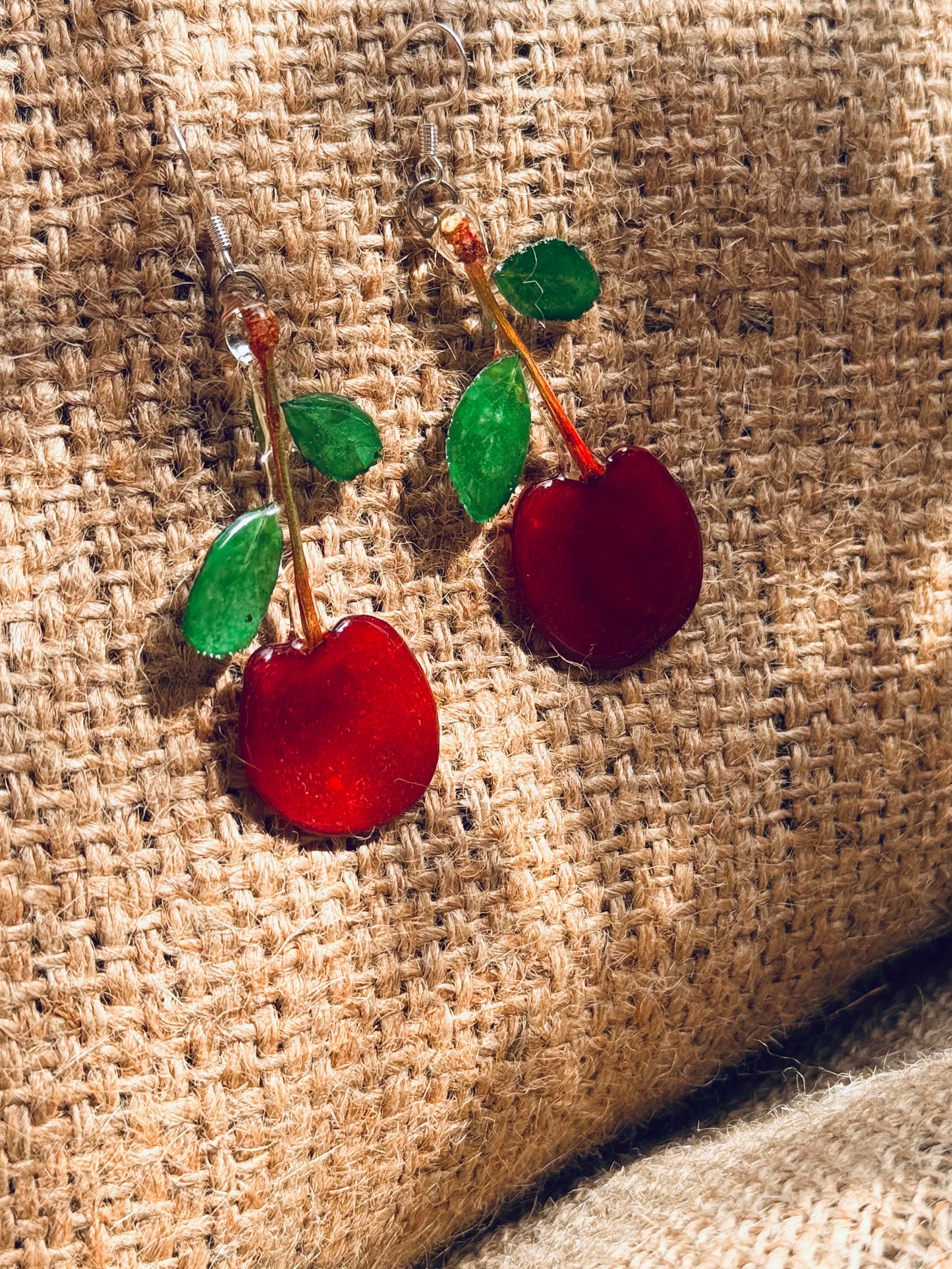 Real Cherry Drop Earrings – Silver Loop