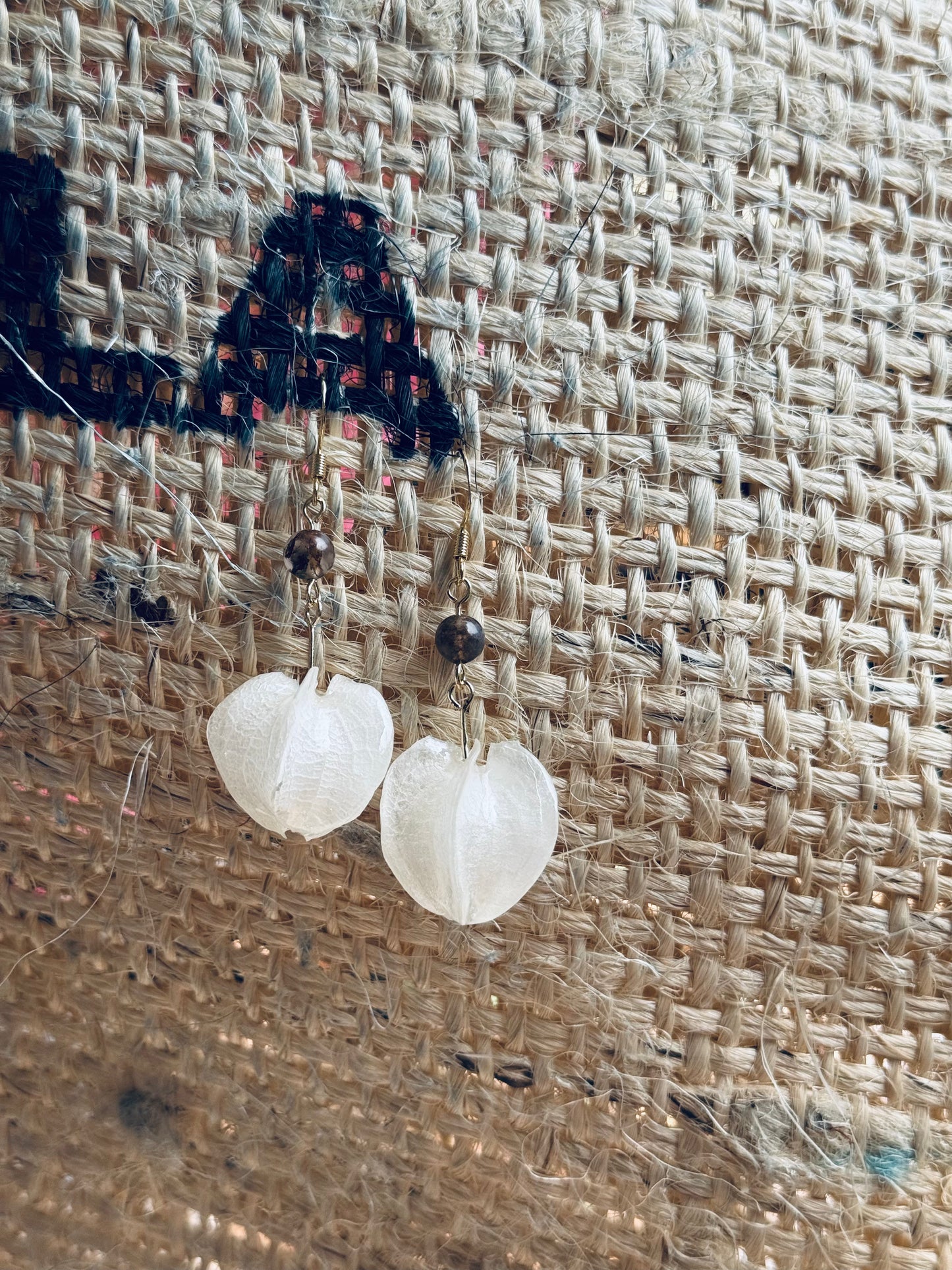 Real Gooseberry Petal Earrings with Natural Stone & 14K Gold-Filled Hooks