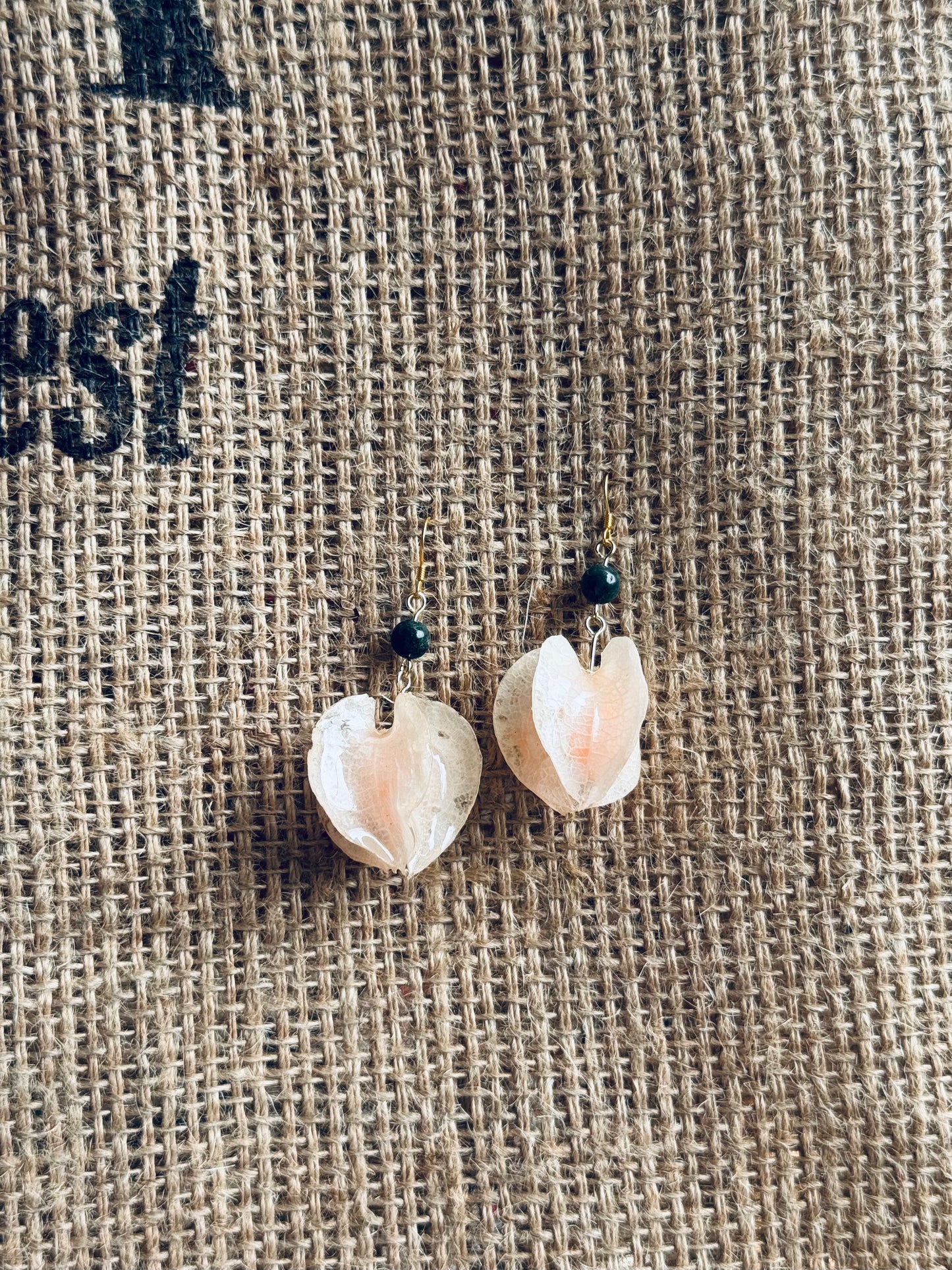 Real Gooseberry Petal Earrings with Natural Stone & 14K Gold-Filled Hooks