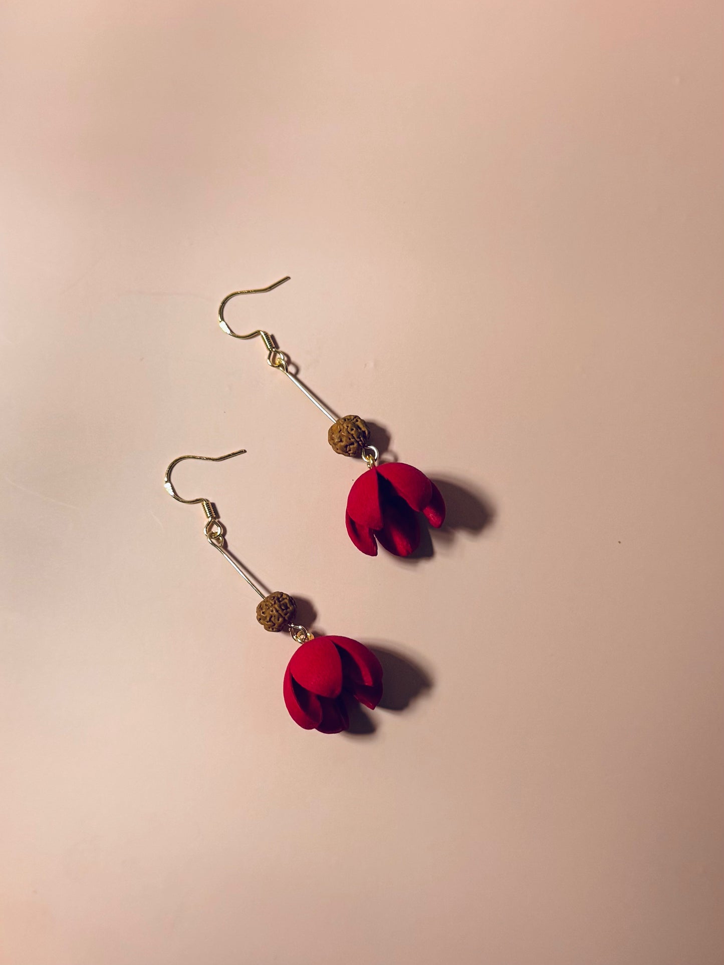 ❤️ Red Bodhi Blossom Earrings – 14k Gold