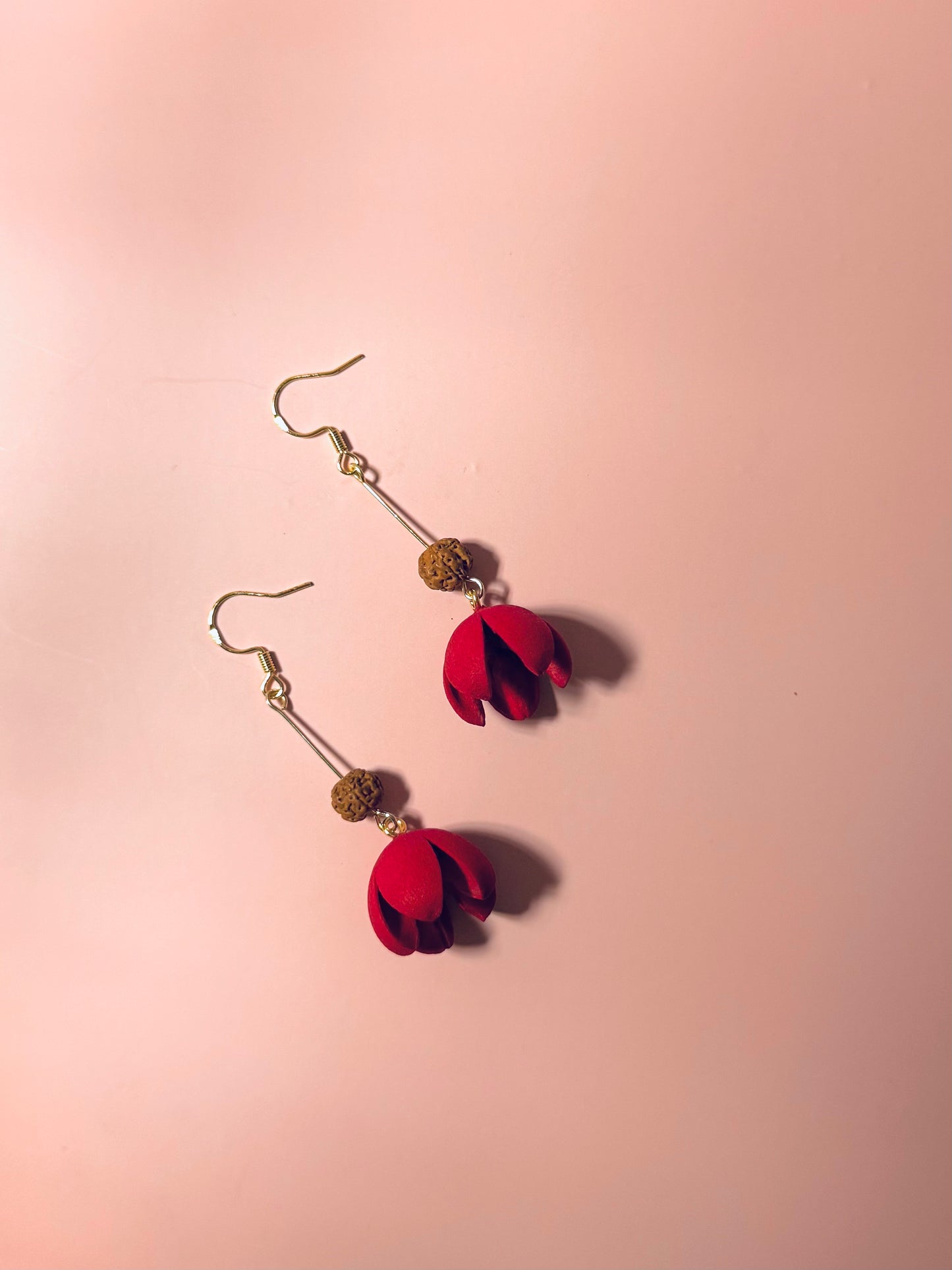 ❤️ Red Bodhi Blossom Earrings – 14k Gold