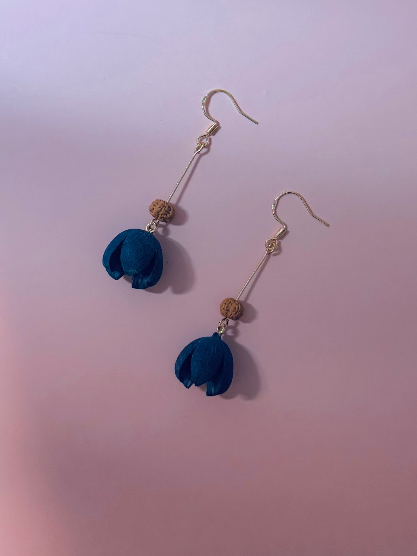 💙✨ Blue Bodhi Blossom Earrings – with Open‑Smile Seeds – 14k Gold ✨💙