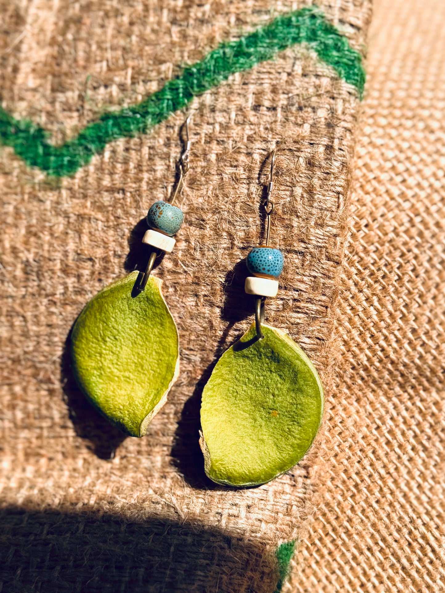 “Heart of Nature” Pod Earrings – Real Heart Shell & Ceramic Beads