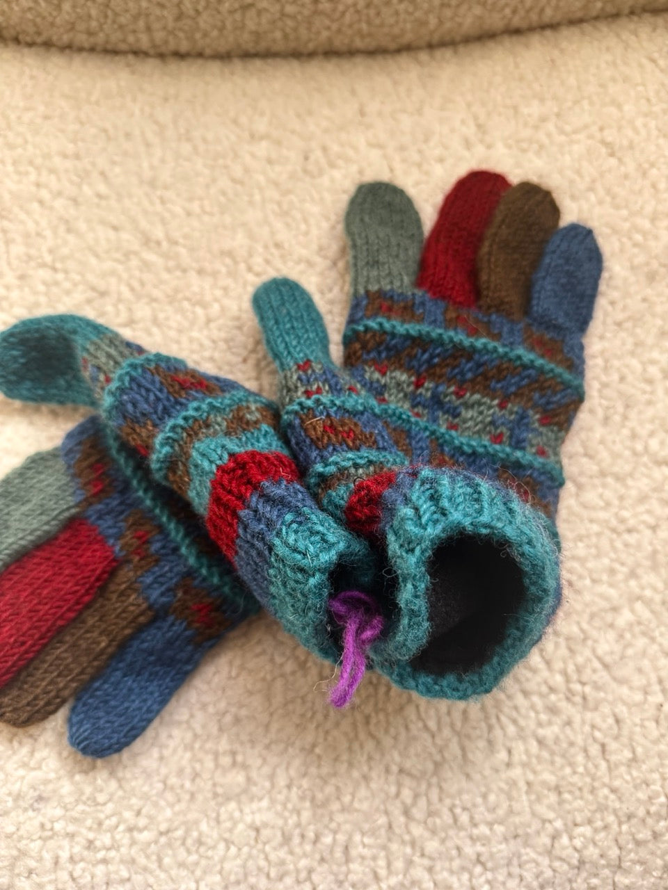 Hand Knit Wool Gloves – Nordic Folk Pattern | One of a Kind | Made in Nepal