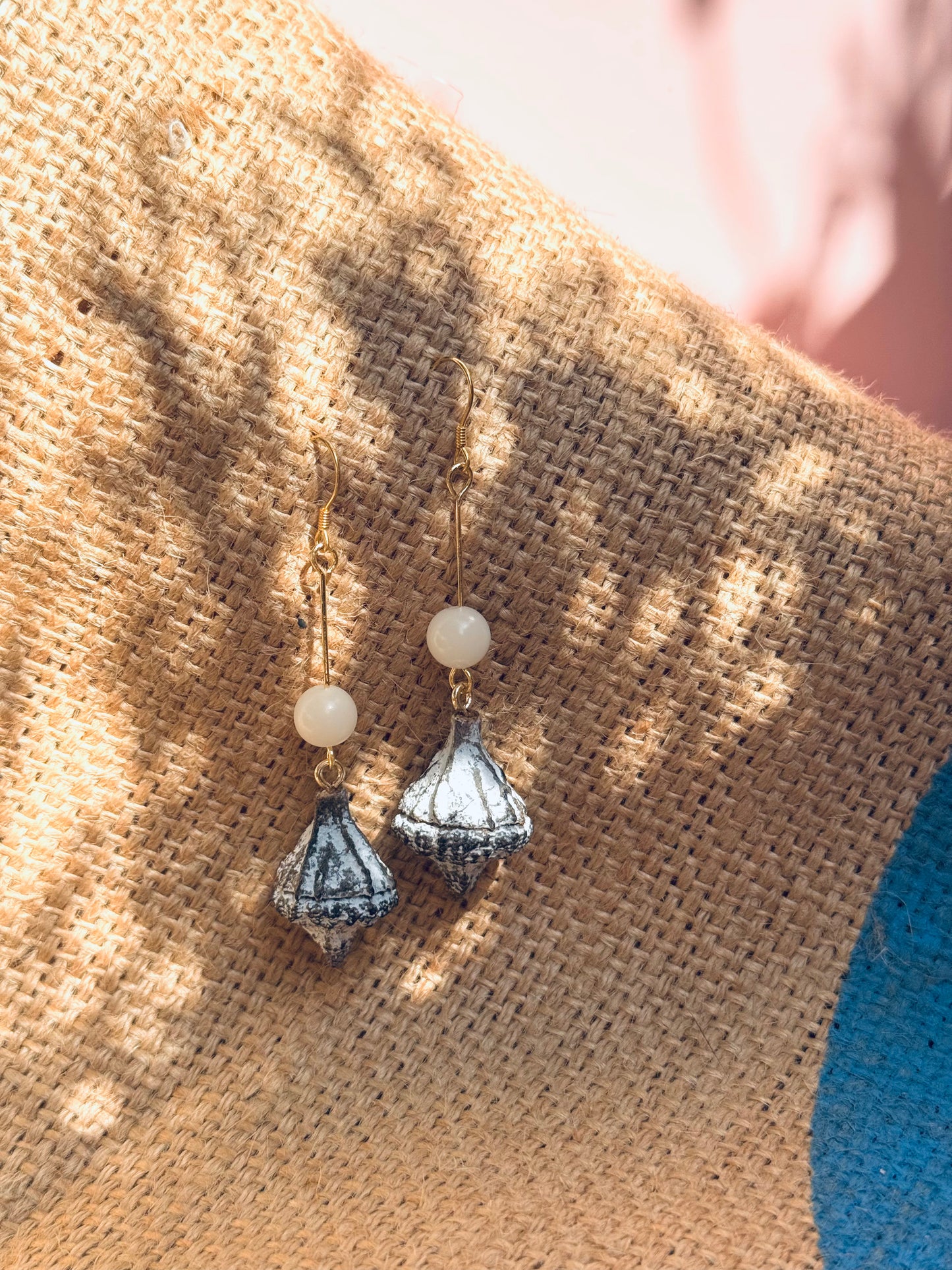 “Serenity Drop” Eucalyptus & White Jade Earrings – 14K Gold-Plated Hooks