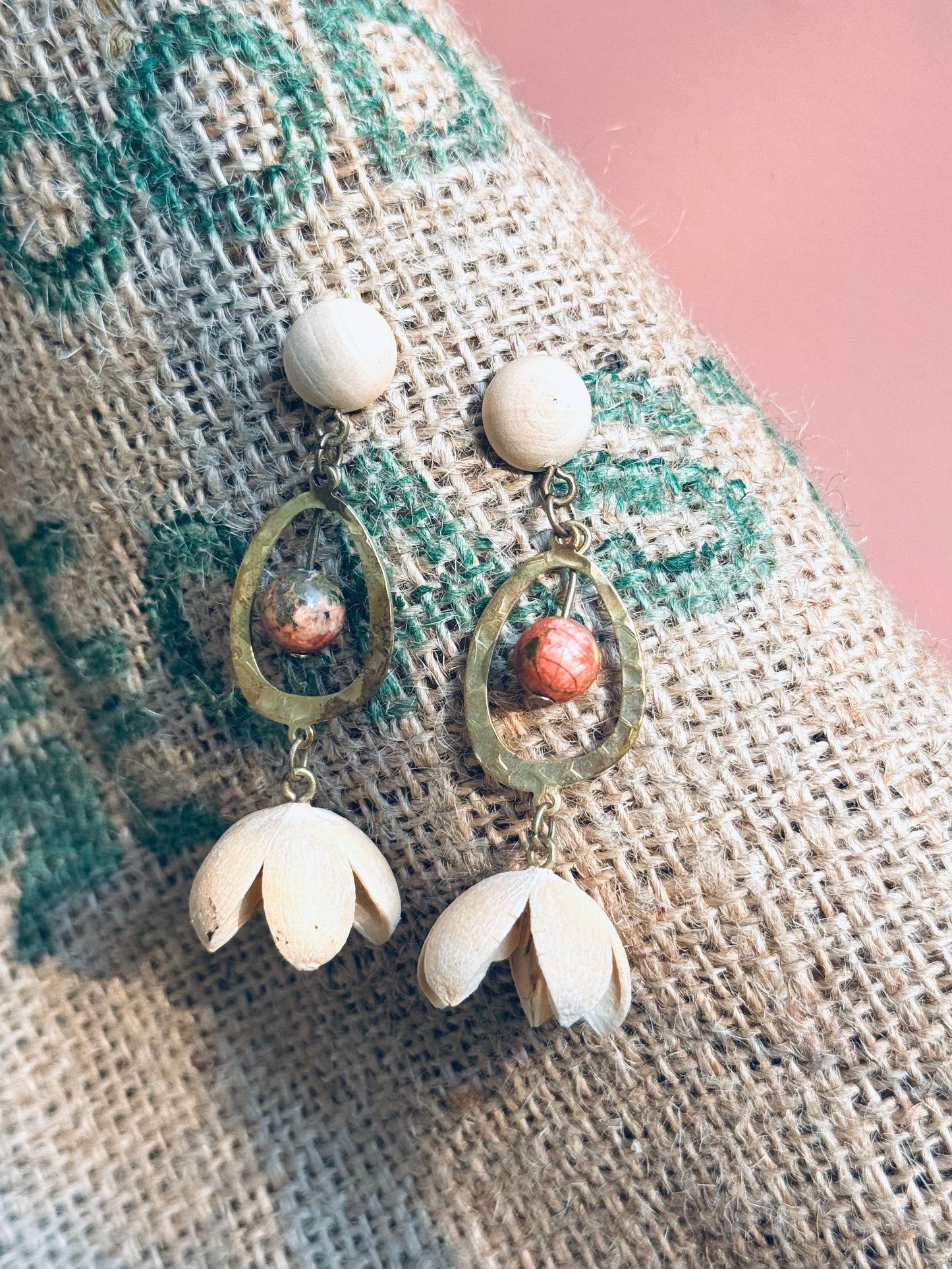 🌸 “Lotus Smile” Earrings “ – Natural Pod & Stone Earrings | Silver Needle
