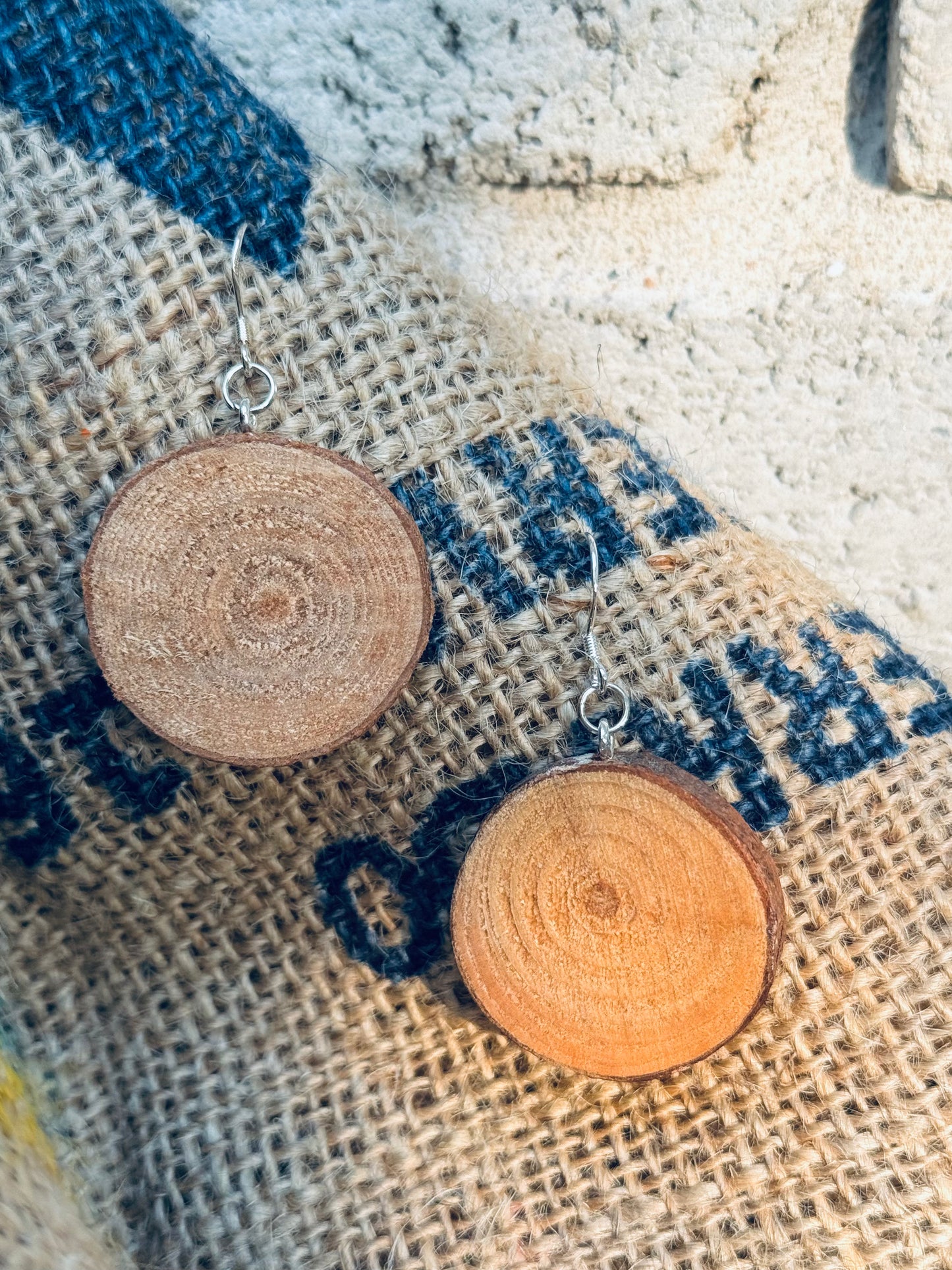 Natural Wood Circle Earrings – Silver Hook