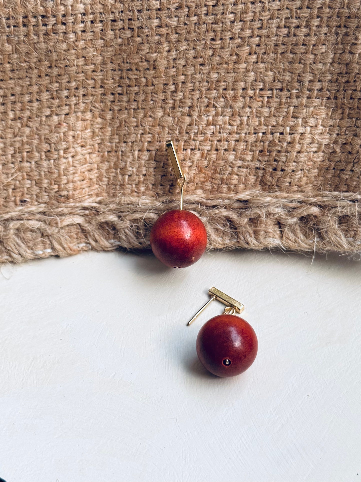 Blood Dragon Wood Earrings – 14K Gold Studs