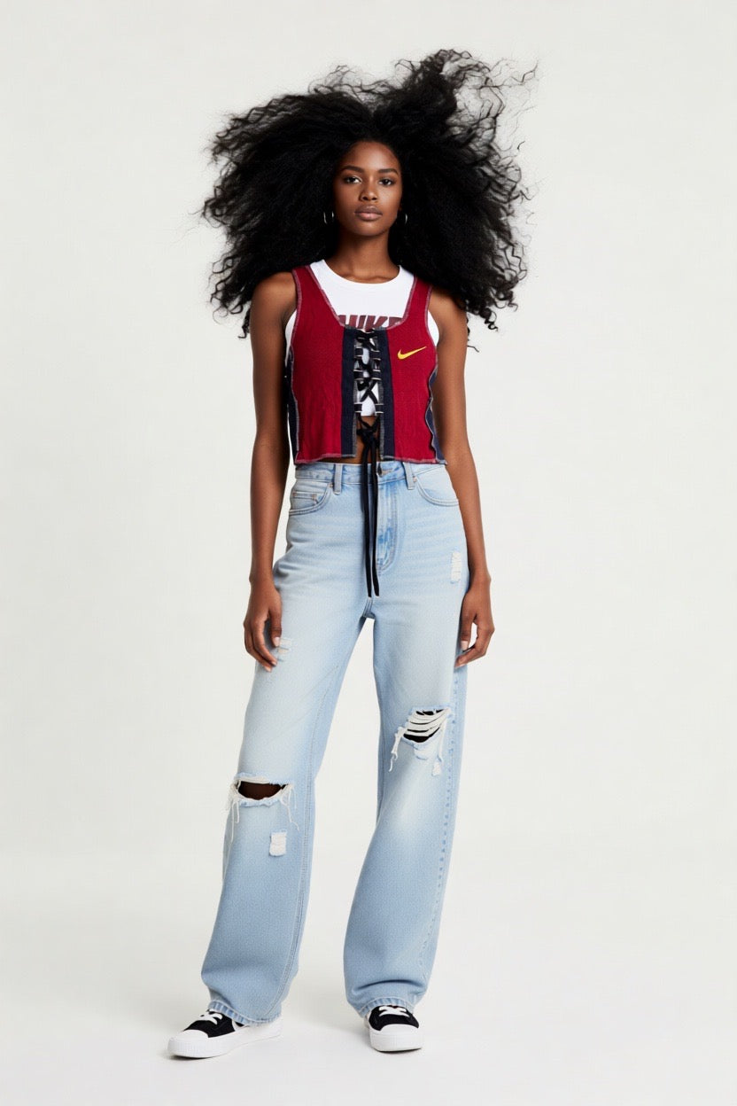 Deconstructed Patchwork Crop Top – Y2K Streetwear Series