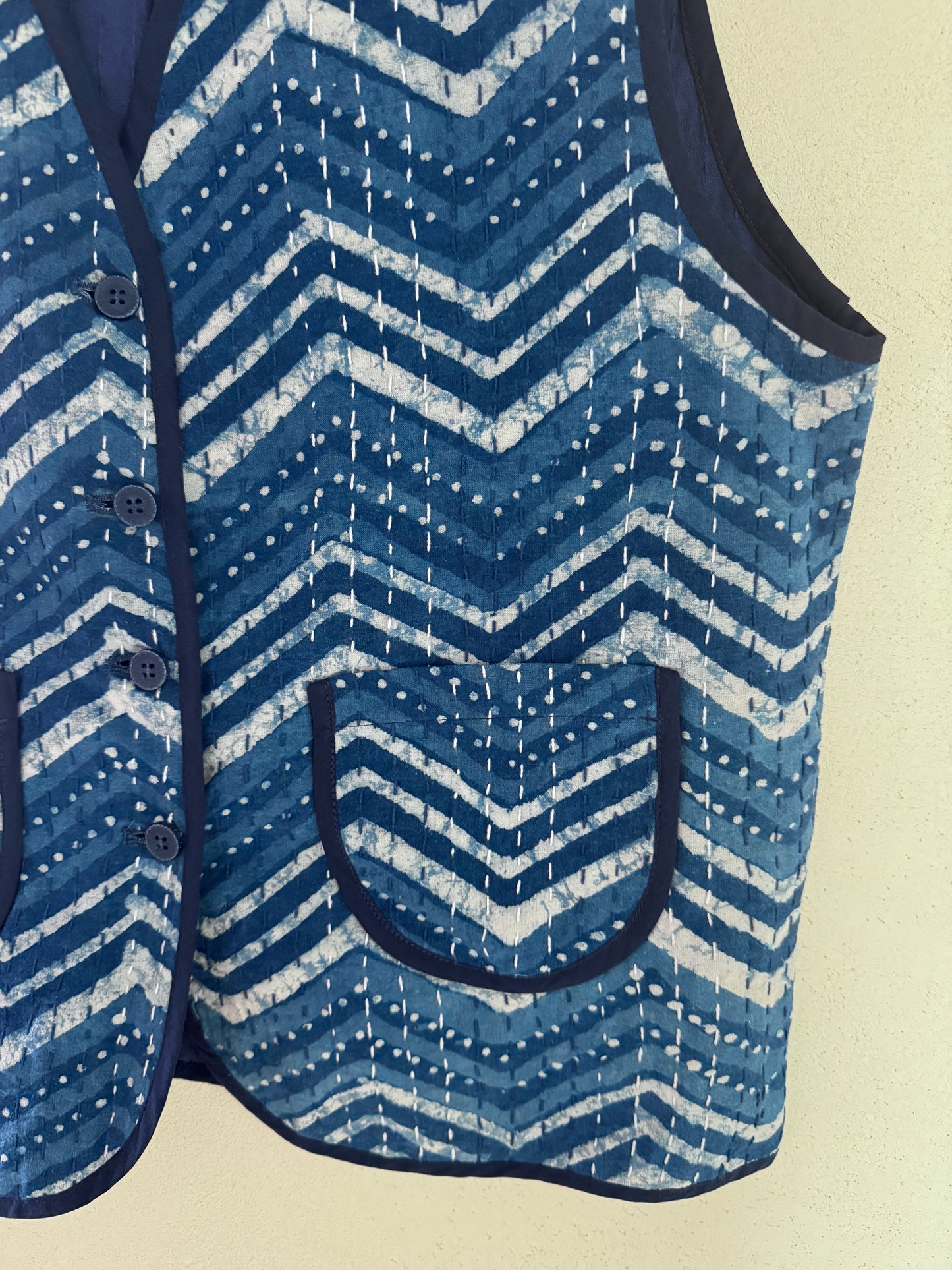 Handmade Indigo Quilted Vest – Plant Dyed Cotton | One-of-a-Kind Artisan Piece