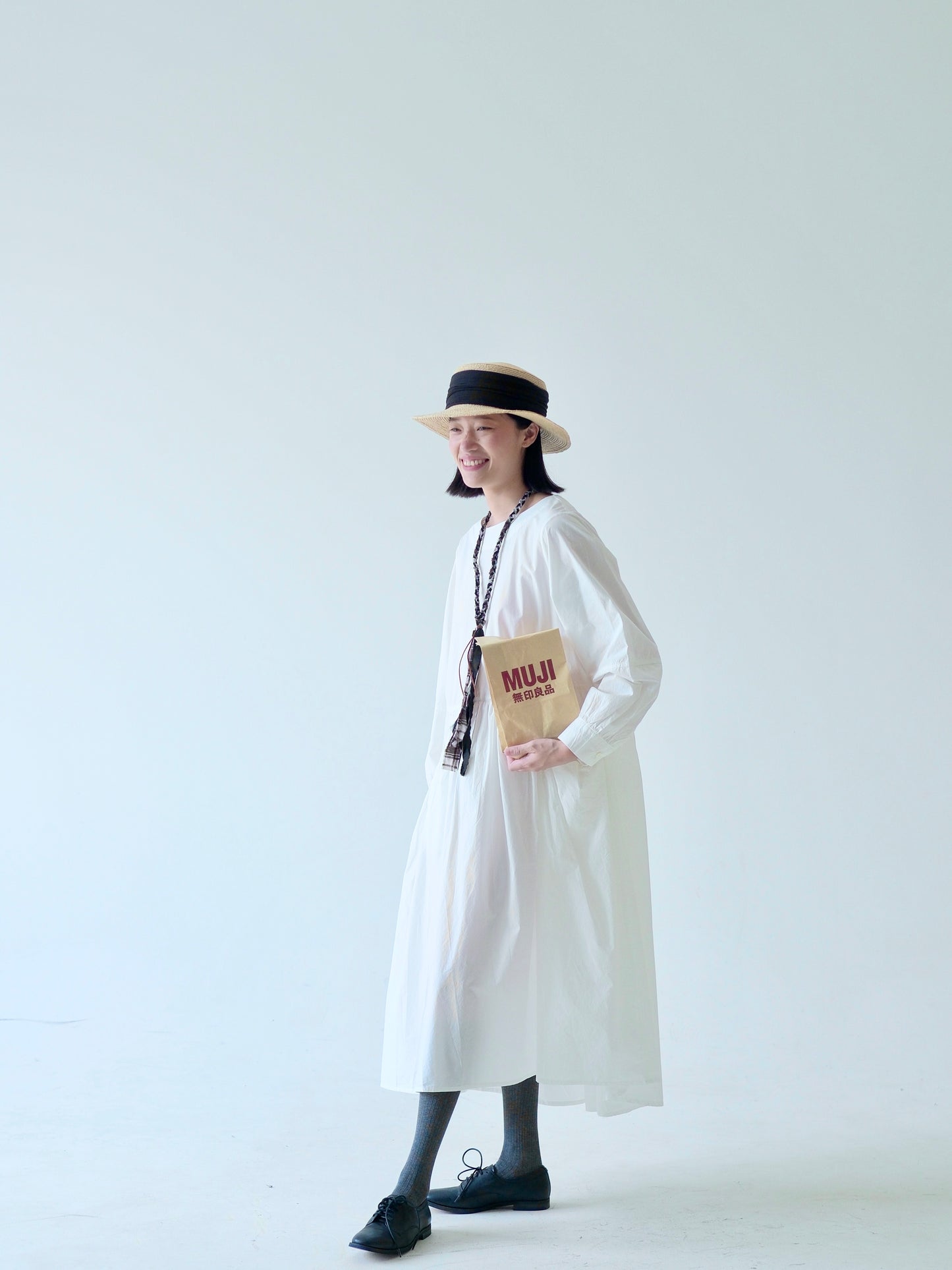 Cotton Gathered Long Dress – White