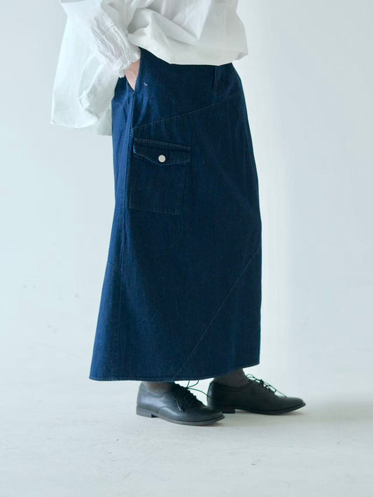 Classic Indigo Cotton Denim Skirt with Side Pocket