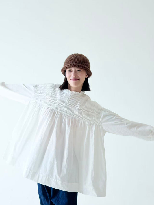 Cotton Smocked Detail Blouse – White