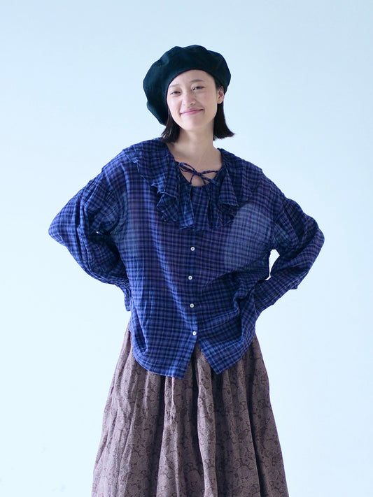 Purple Check Cotton Blouse – Made in Japan