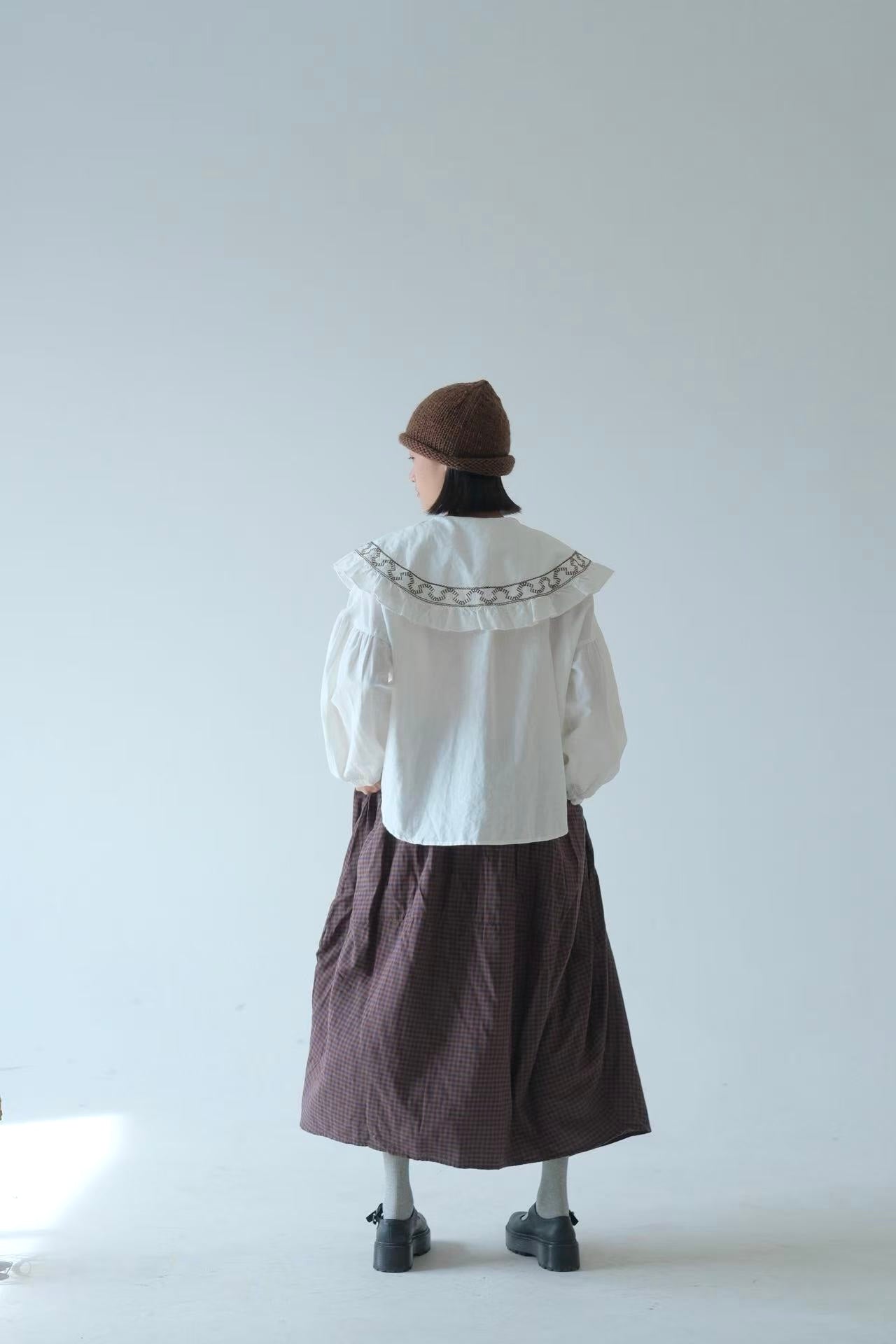 Brown Check Cotton Skirt – Lightweight Japanese Fabric
