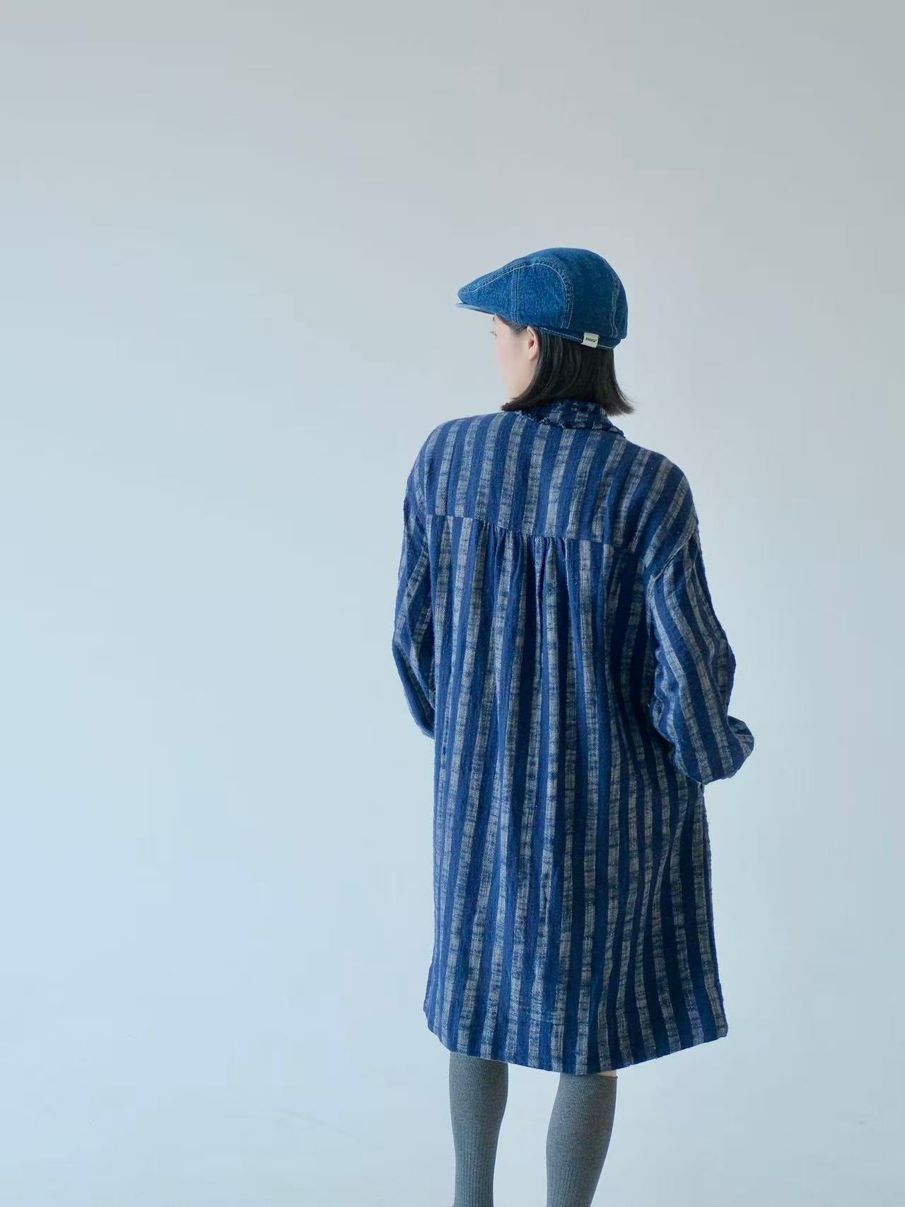Indigo Cotton Shirt Dress
