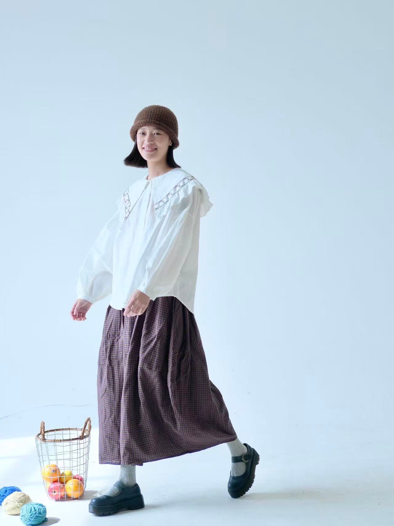 Brown Check Cotton Skirt – Lightweight Japanese Fabric
