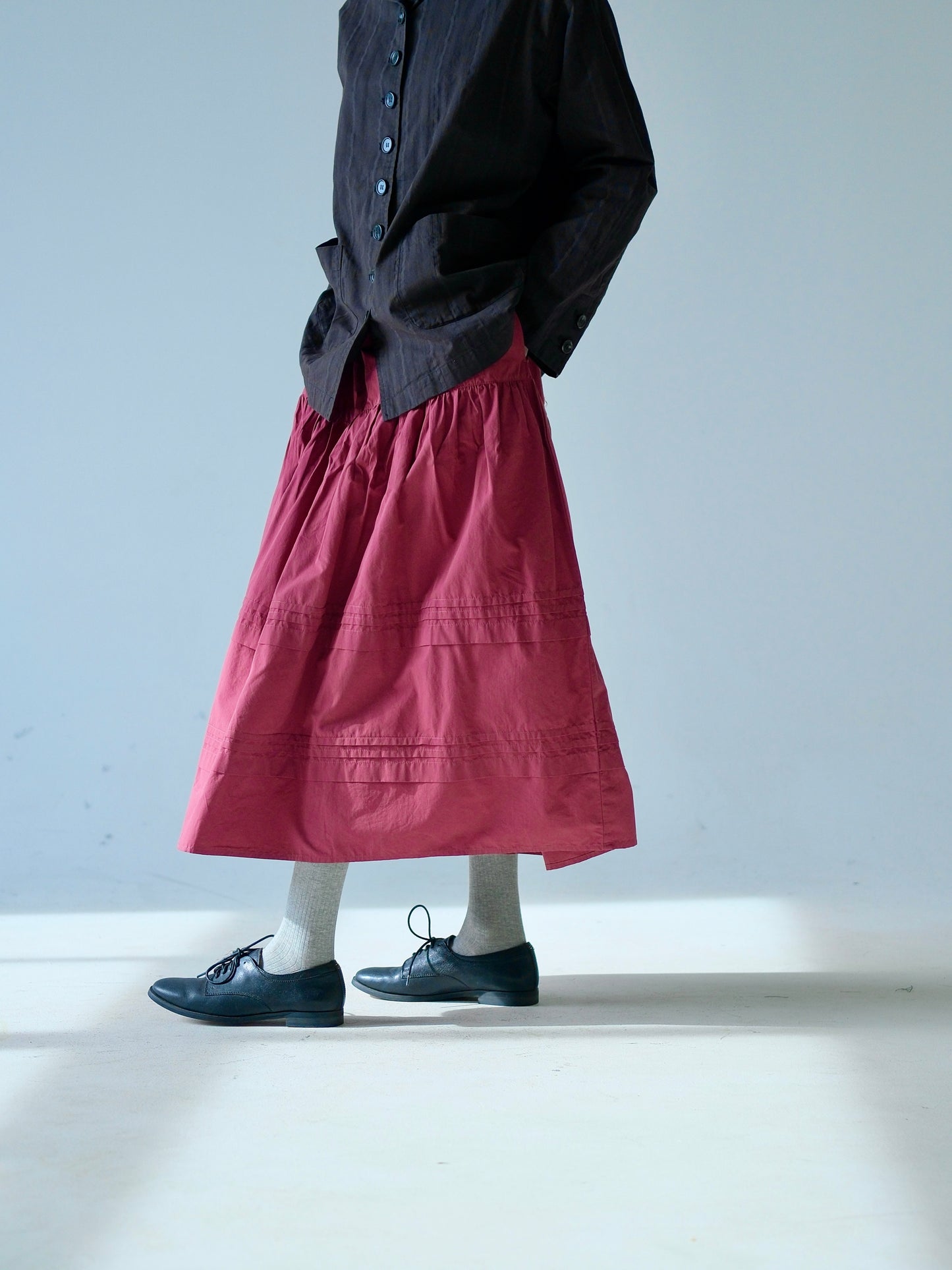 Cotton Lightweight Gathered Skirt – Brick Red