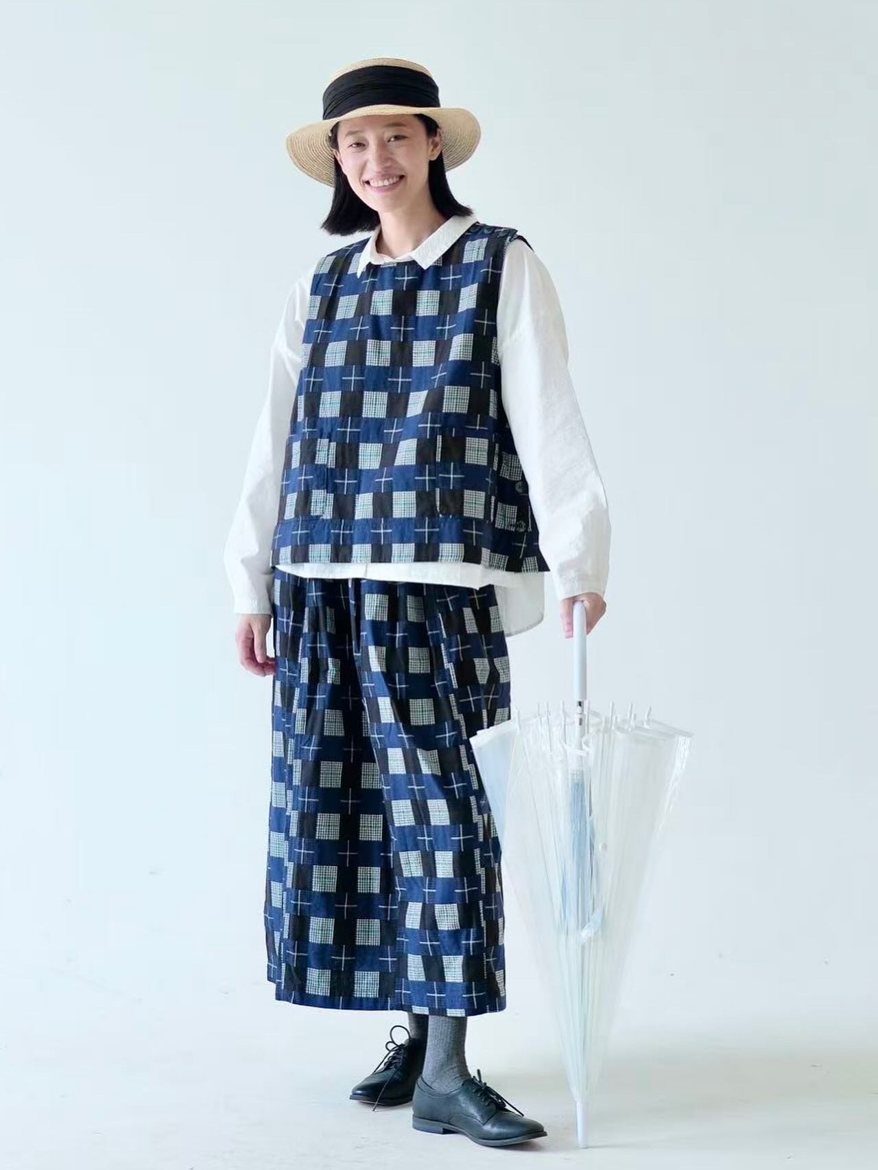 Japanese Patchwork Style Cotton Vest – Navy Checkered