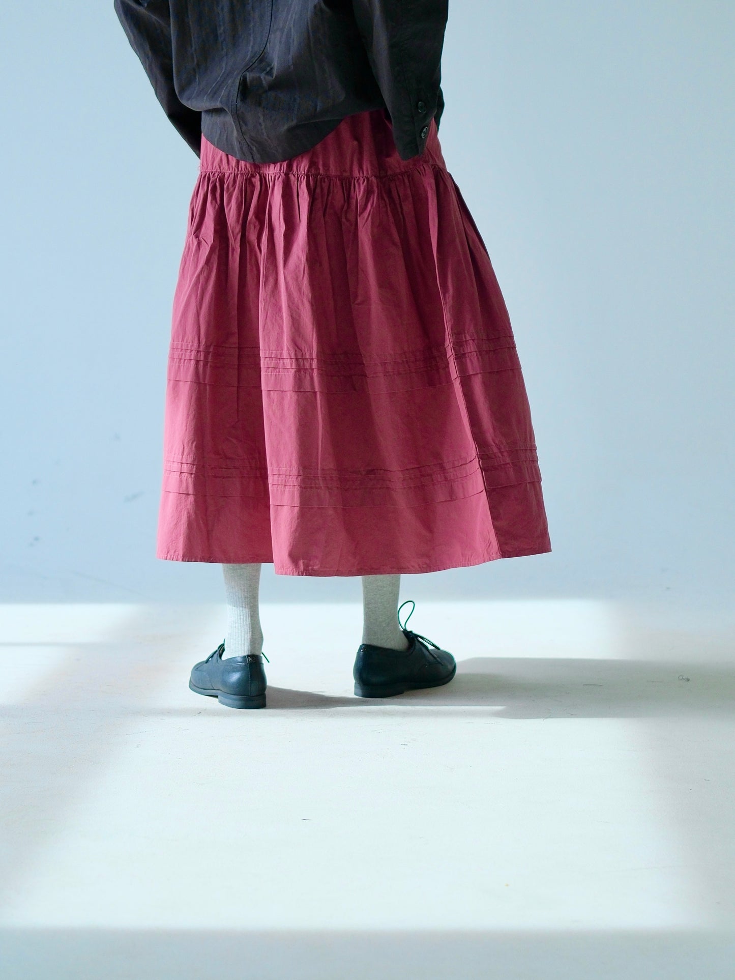 Cotton Lightweight Gathered Skirt – Brick Red