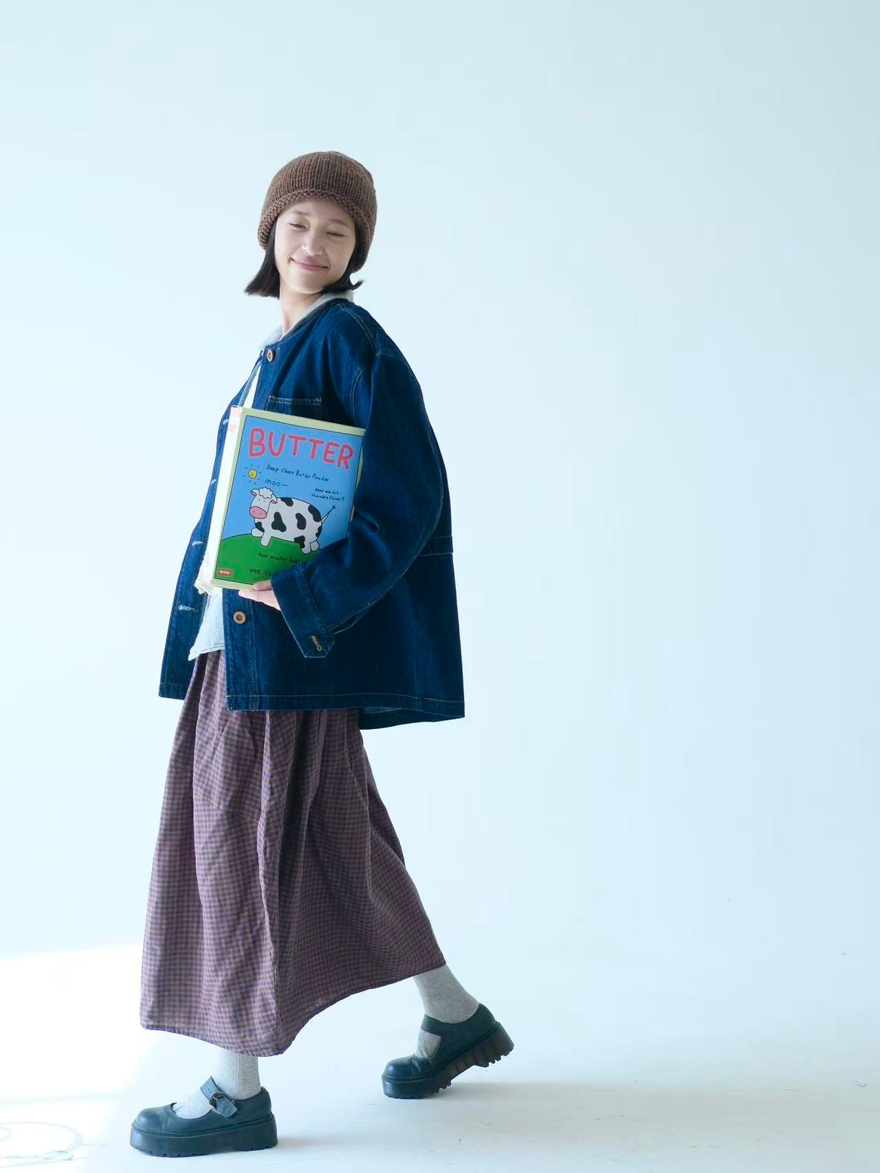 Brown Check Cotton Skirt – Lightweight Japanese Fabric