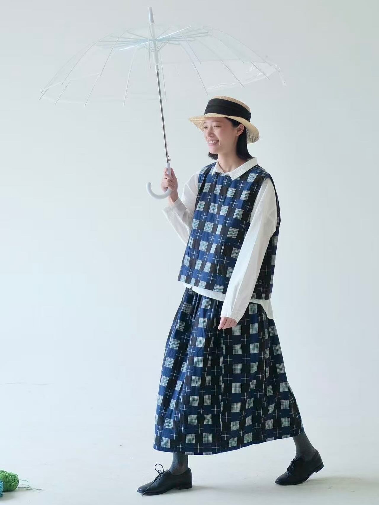 Japanese Patchwork Style Cotton Vest – Navy Checkered