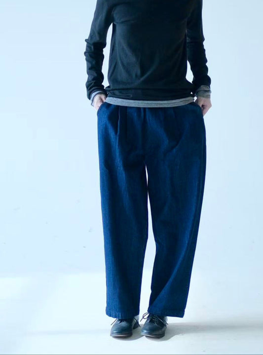 Relaxed Denim Cotton Pants – Elastic Waist