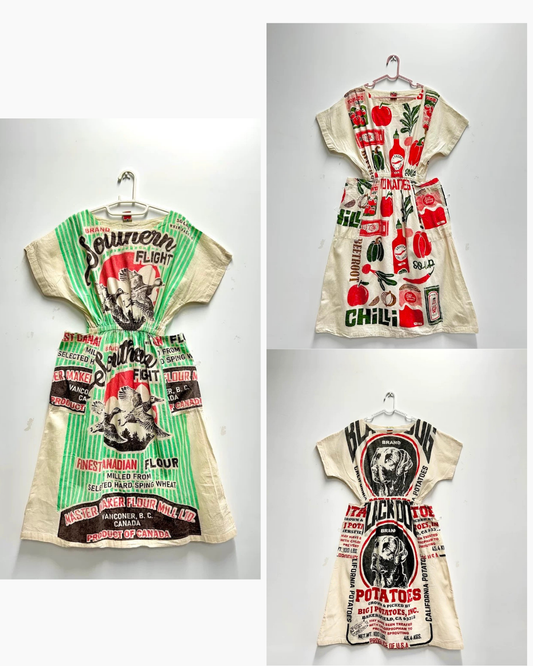 Vintage Thai Cotton Market Dress – Tomato / Southern Flight Print
