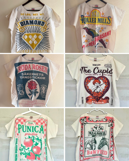 Vintage Thai Cotton Top – Feed Sack Graphic Prints