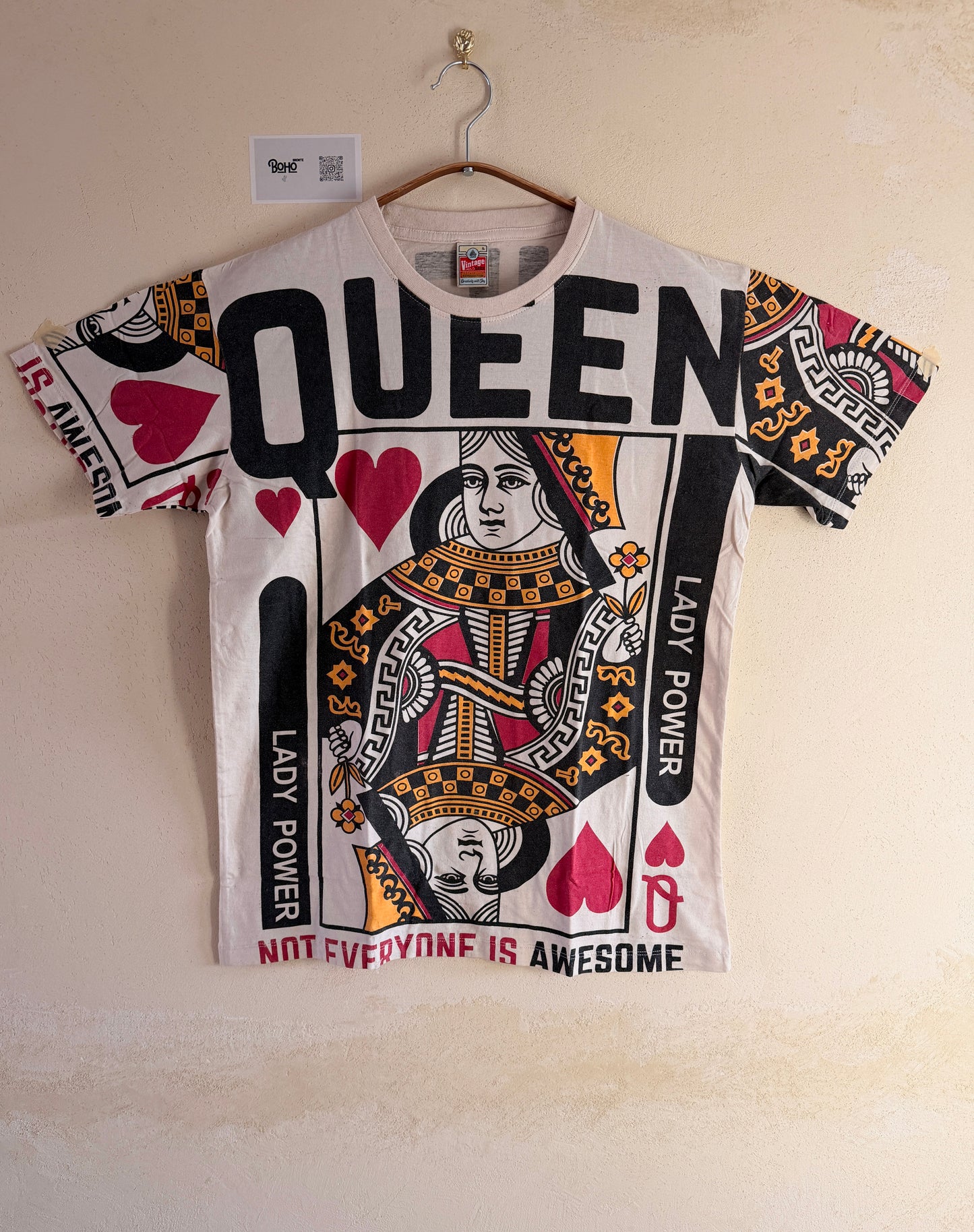 Vintage Queen Card Graphic Tee – Washed Cotton Thailand – Size L – Rare Statement T-Shirt