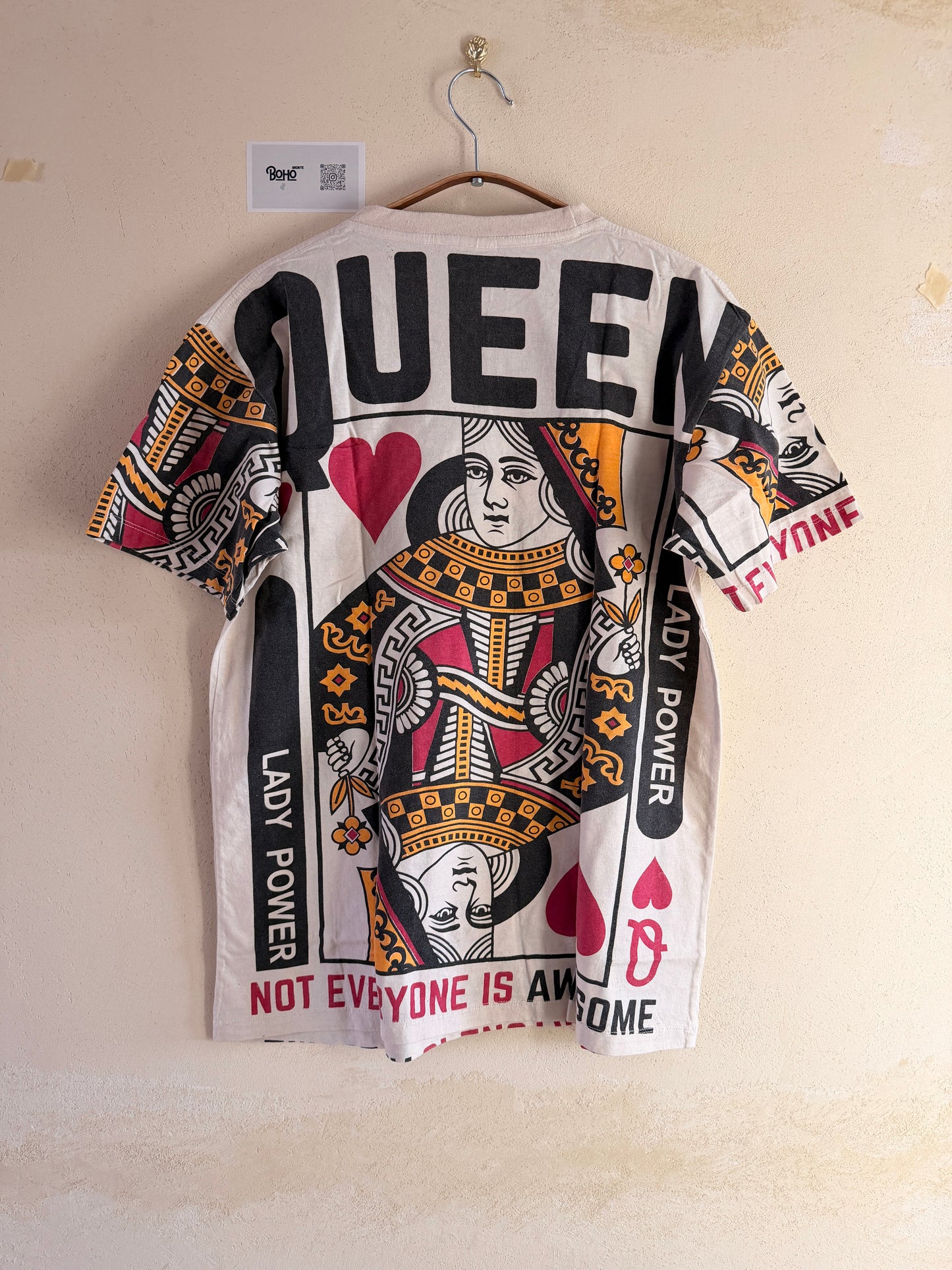 Vintage Queen Card Graphic Tee – Washed Cotton Thailand – Size L – Rare Statement T-Shirt