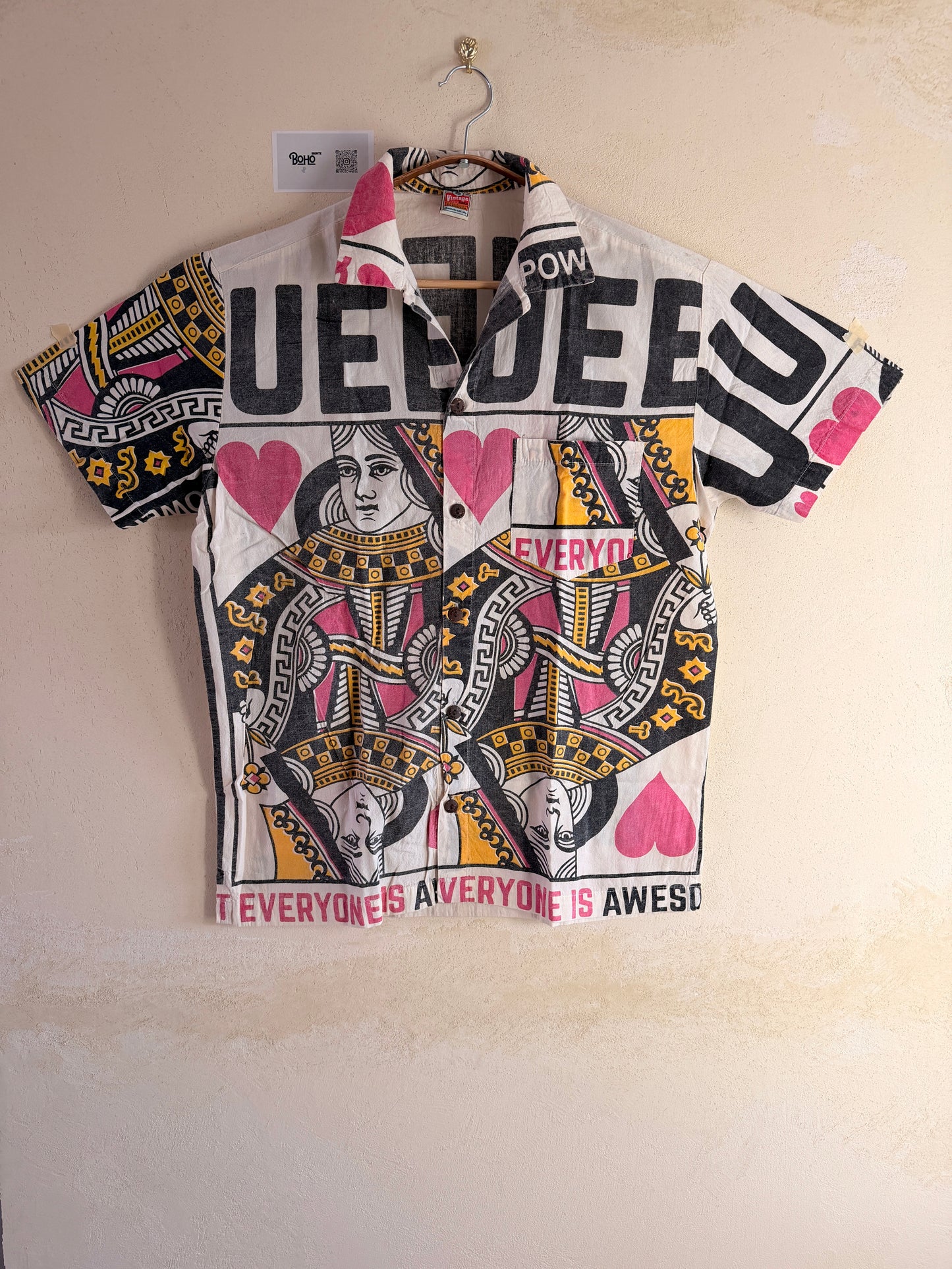 Queen Card Print Shirt – Washed Cotton Button-Up – Made in Thailand – L