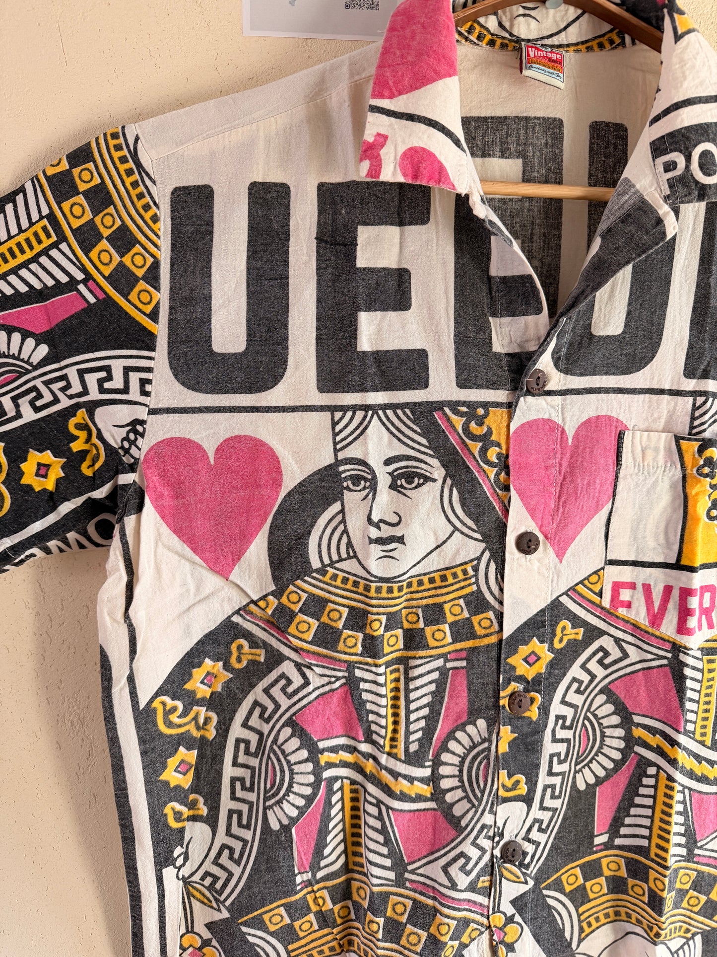 Queen Card Print Shirt – Washed Cotton Button-Up – Made in Thailand – L