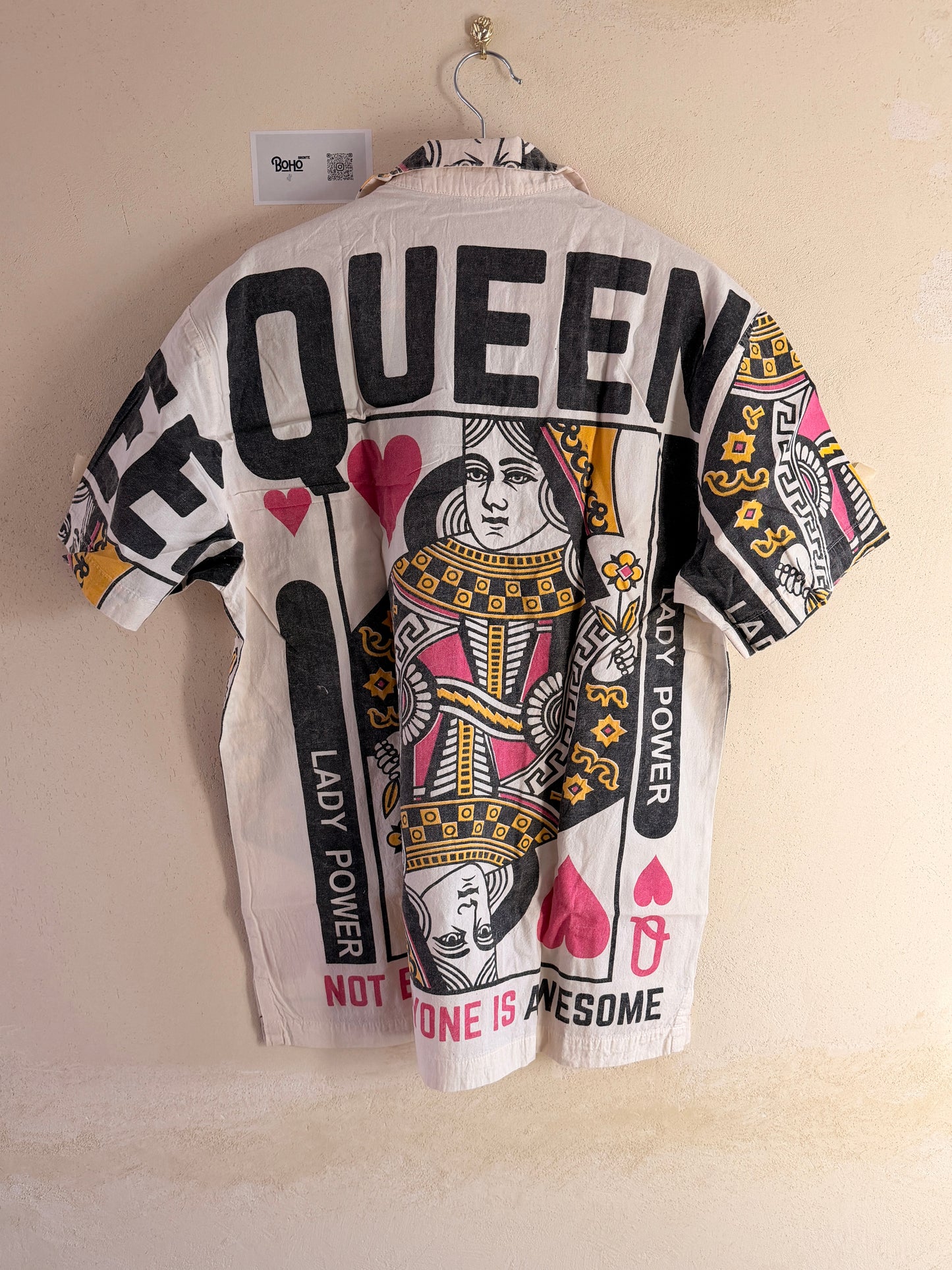 Queen Card Print Shirt – Washed Cotton Button-Up – Made in Thailand – L