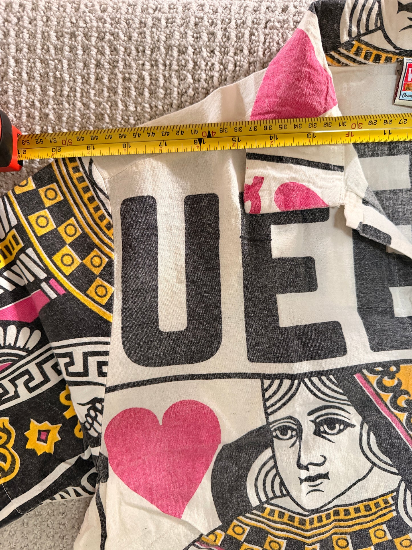 Queen Card Print Shirt – Washed Cotton Button-Up – Made in Thailand – L