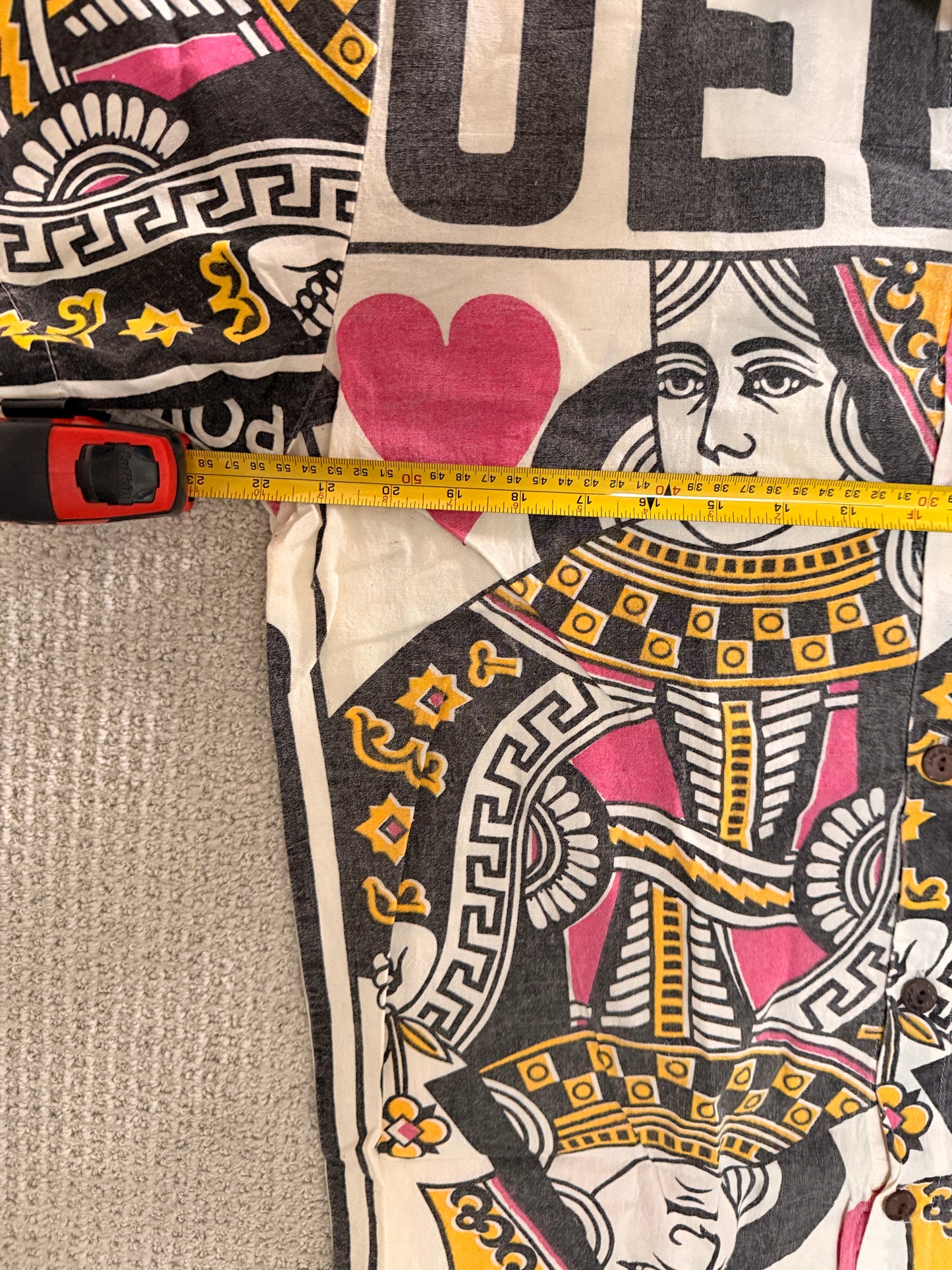 Queen Card Print Shirt – Washed Cotton Button-Up – Made in Thailand – L