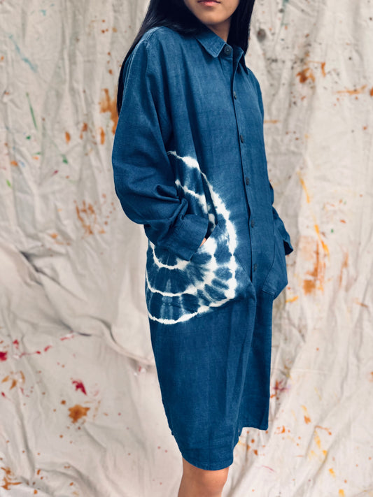 Indigo Spiral Shirt Dress – Handmade in Thailand