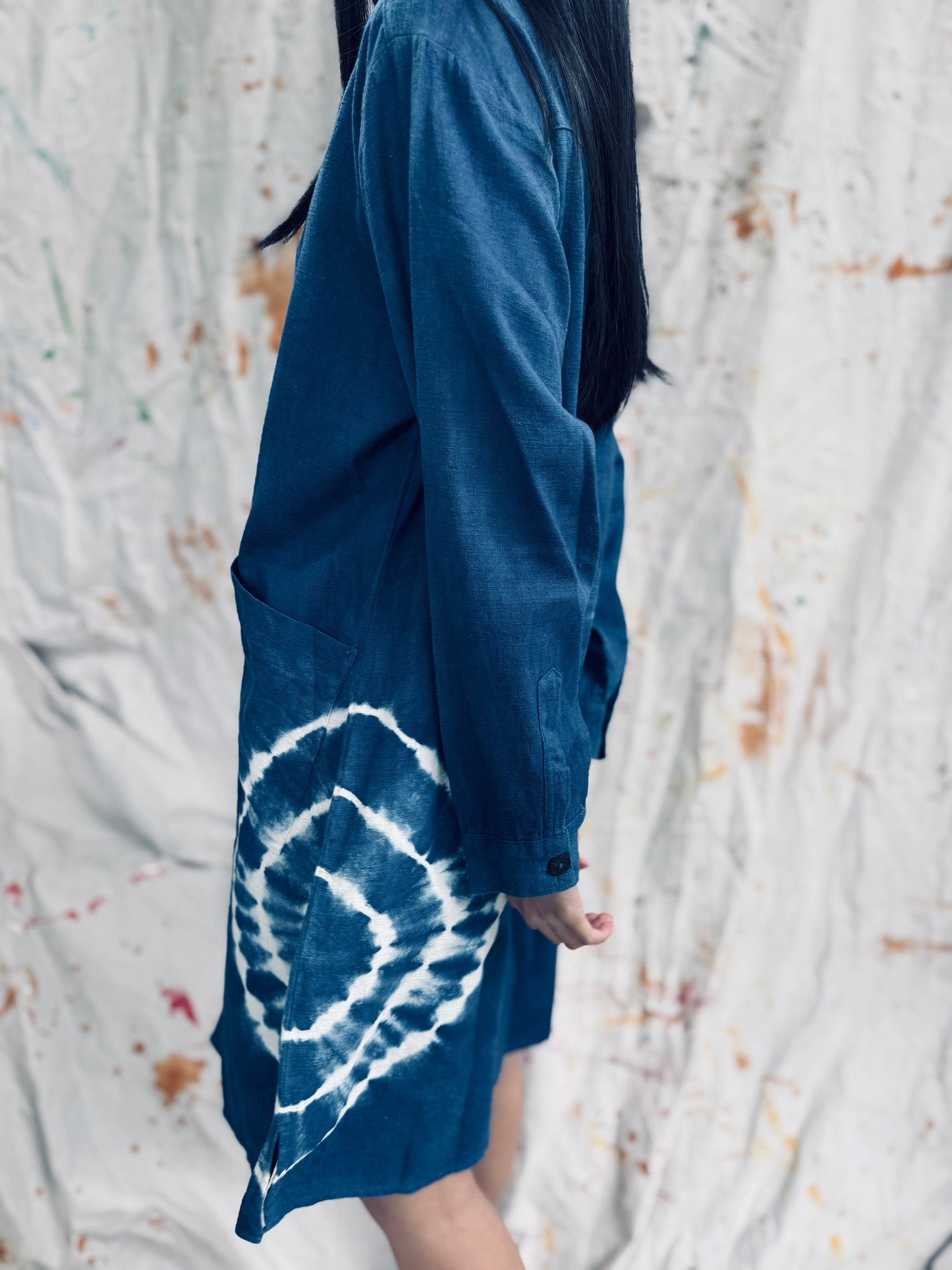 Indigo Spiral Shirt Dress – Handmade in Thailand