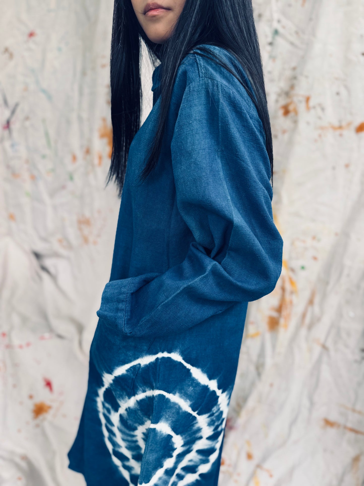 Indigo Spiral Shirt Dress – Handmade in Thailand