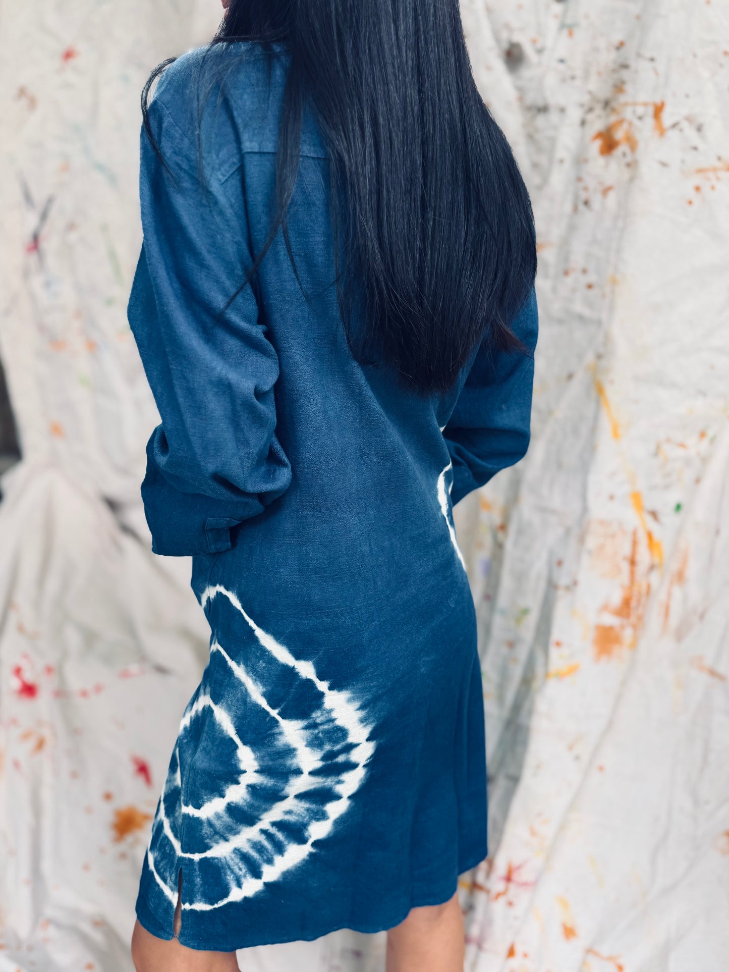 Indigo Spiral Shirt Dress – Handmade in Thailand