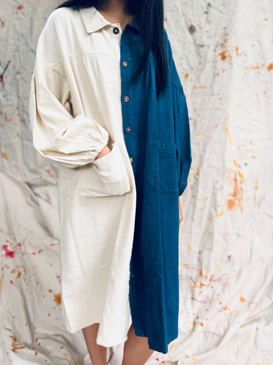 Indigo Dyed Half & Half Shirt Dress – Thailand