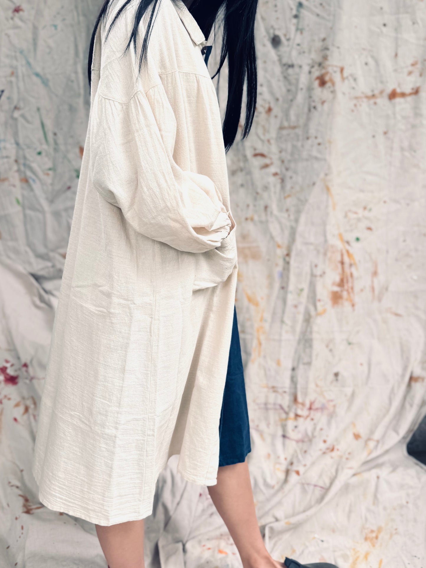 Indigo Dyed Half & Half Shirt Dress – Thailand