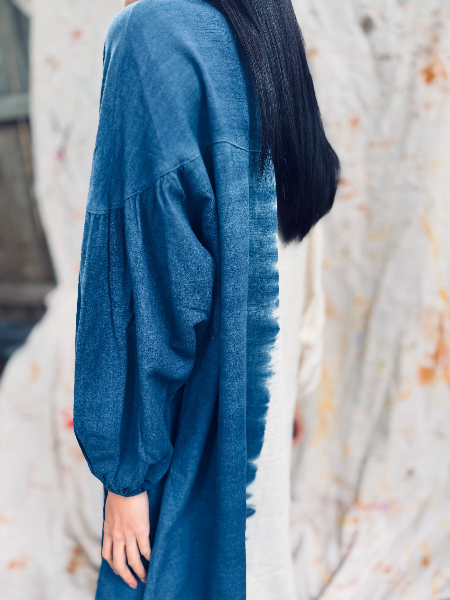 Indigo Dyed Half & Half Shirt Dress – Thailand