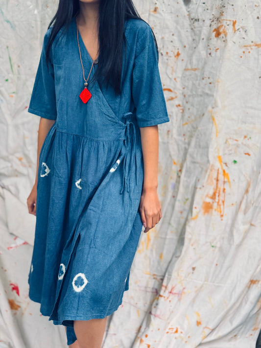 Indigo Dyed Wrap Midi Dress – Thailand
