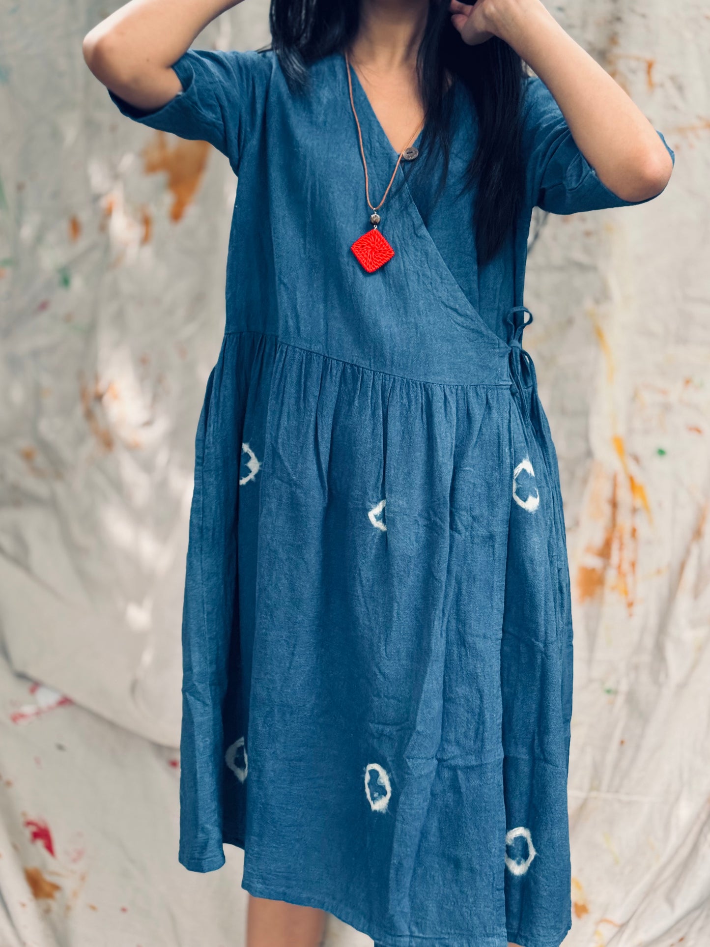 Indigo Dyed Wrap Midi Dress – Thailand