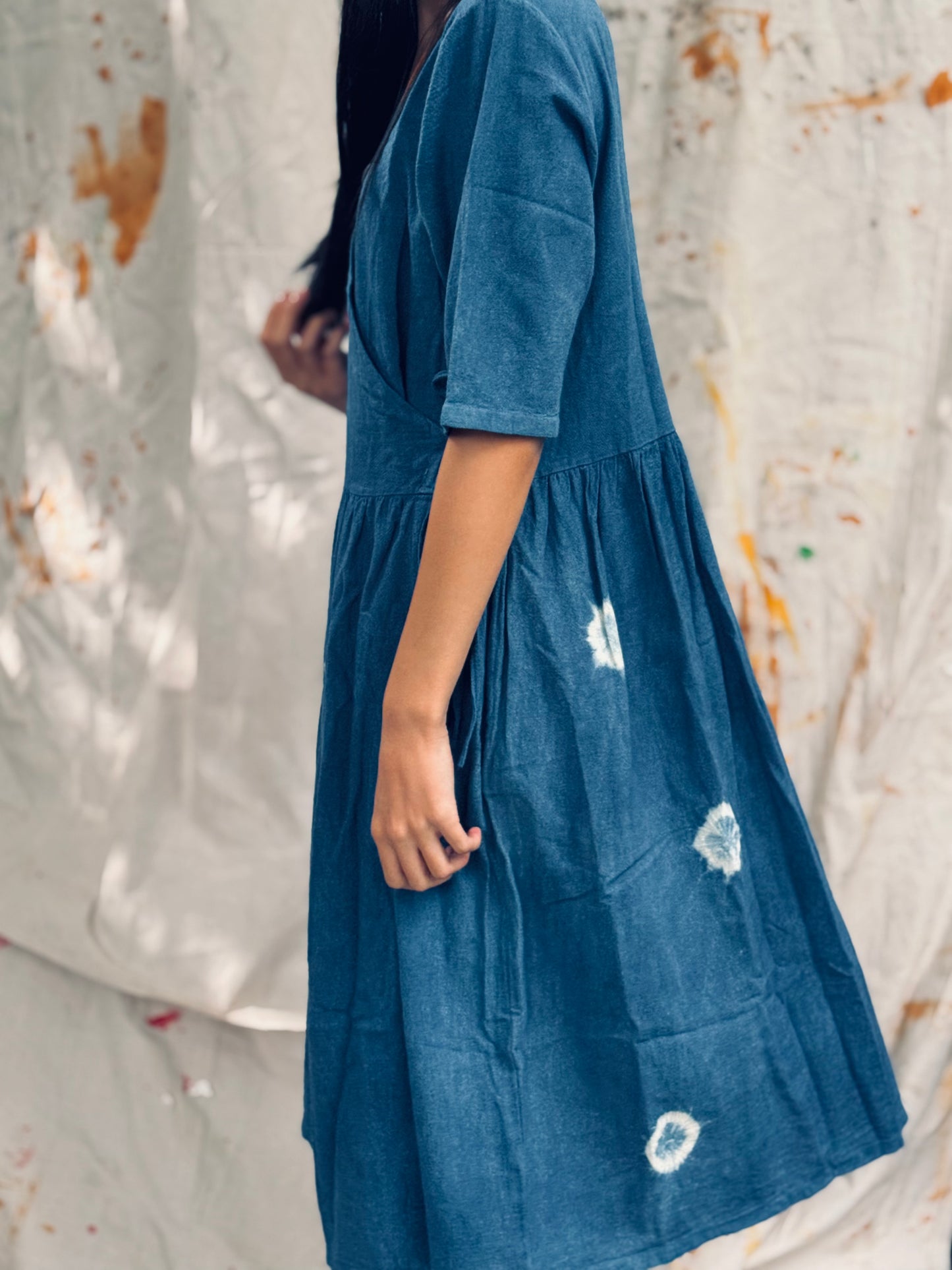 Indigo Dyed Wrap Midi Dress – Thailand